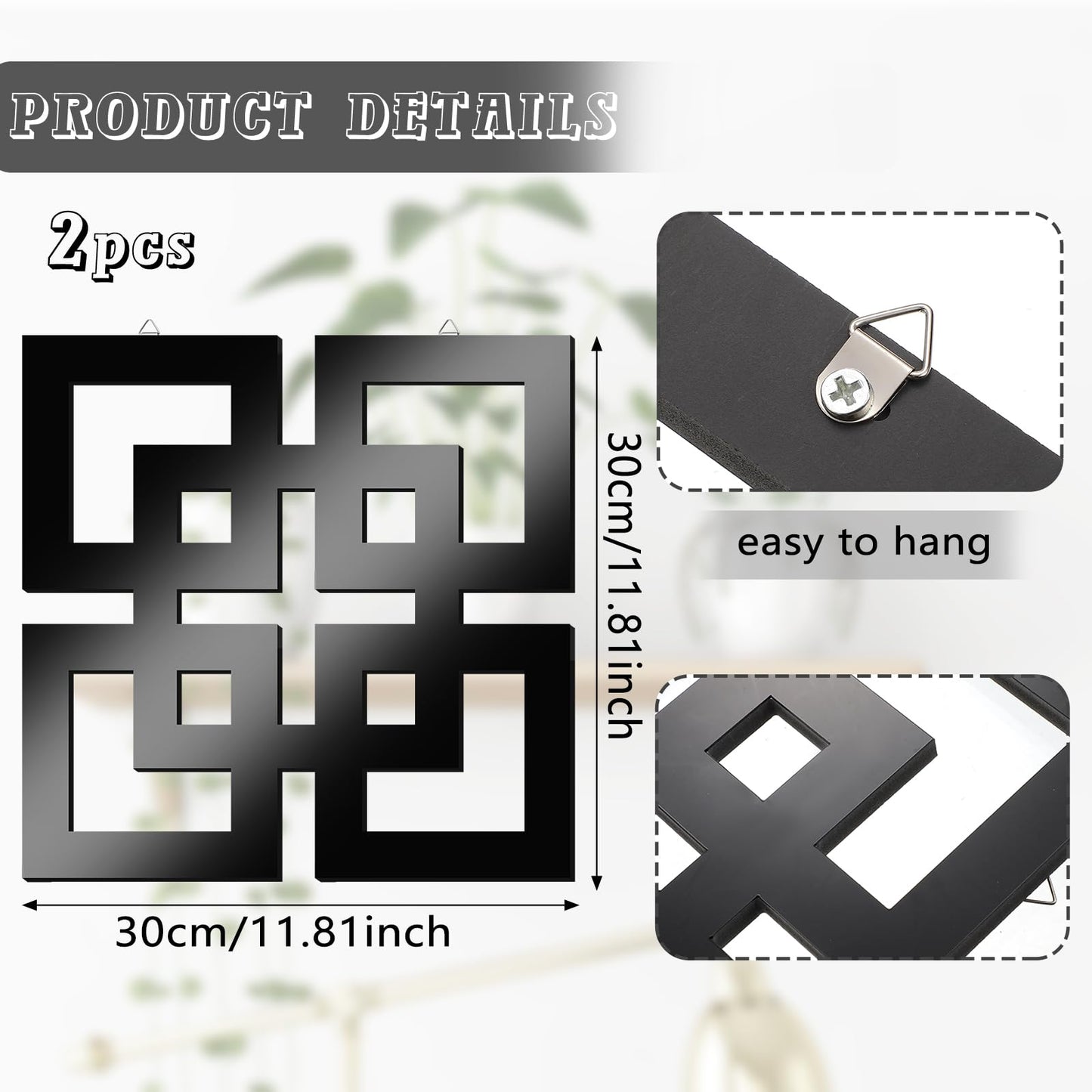 Weysat Wall Mount Home Mirror, 2 Pieces Silver Square Decorative Mirror for Bedroom, Living Room, Bathroom, 11.8 x 11.8 inches
