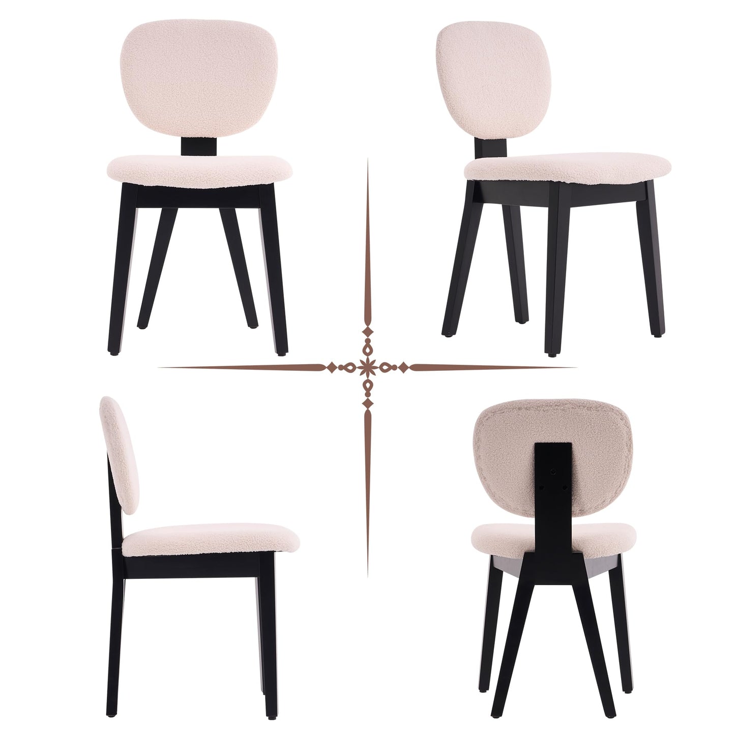 VKNOW Wooden Dining Chairs Set of 4, Mid Century Modern Upholstered Kitchen Side Chairs, Chenille Dining Room Chair with Curved Seat Backrest for Home Dining Room,Green