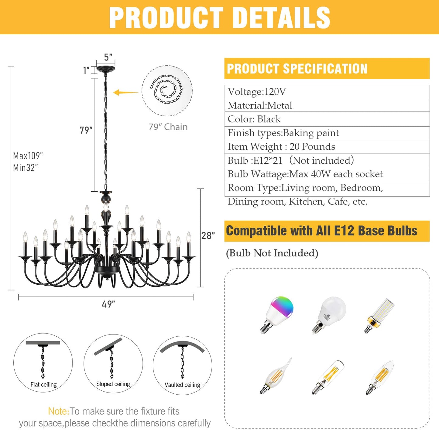 15 Light Black Farmhouse Chandeliers for Dining Room Light Fixtures Over Table, Vintage Candle Large Chandelier for Living Room Foyer Staircase Restaurant Showroom Villa