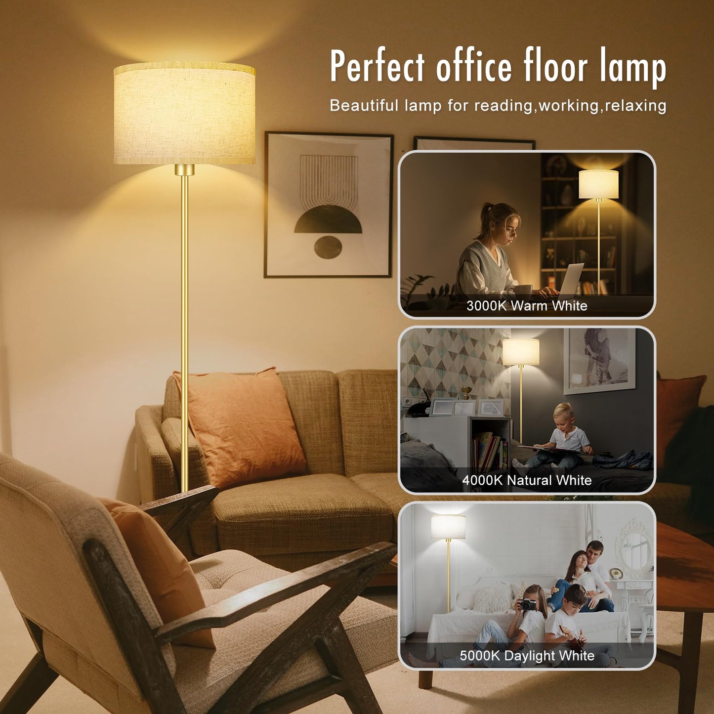 Floor Lamp Black, Standing Lamp, 58" Tall Lamps for Living Room, Simple Pole Lamp with Black Lampshade, On/Off Foot Pedal, Bright Dimming Light for Kids Room Bedroom Office Decor(Without Bulbs)