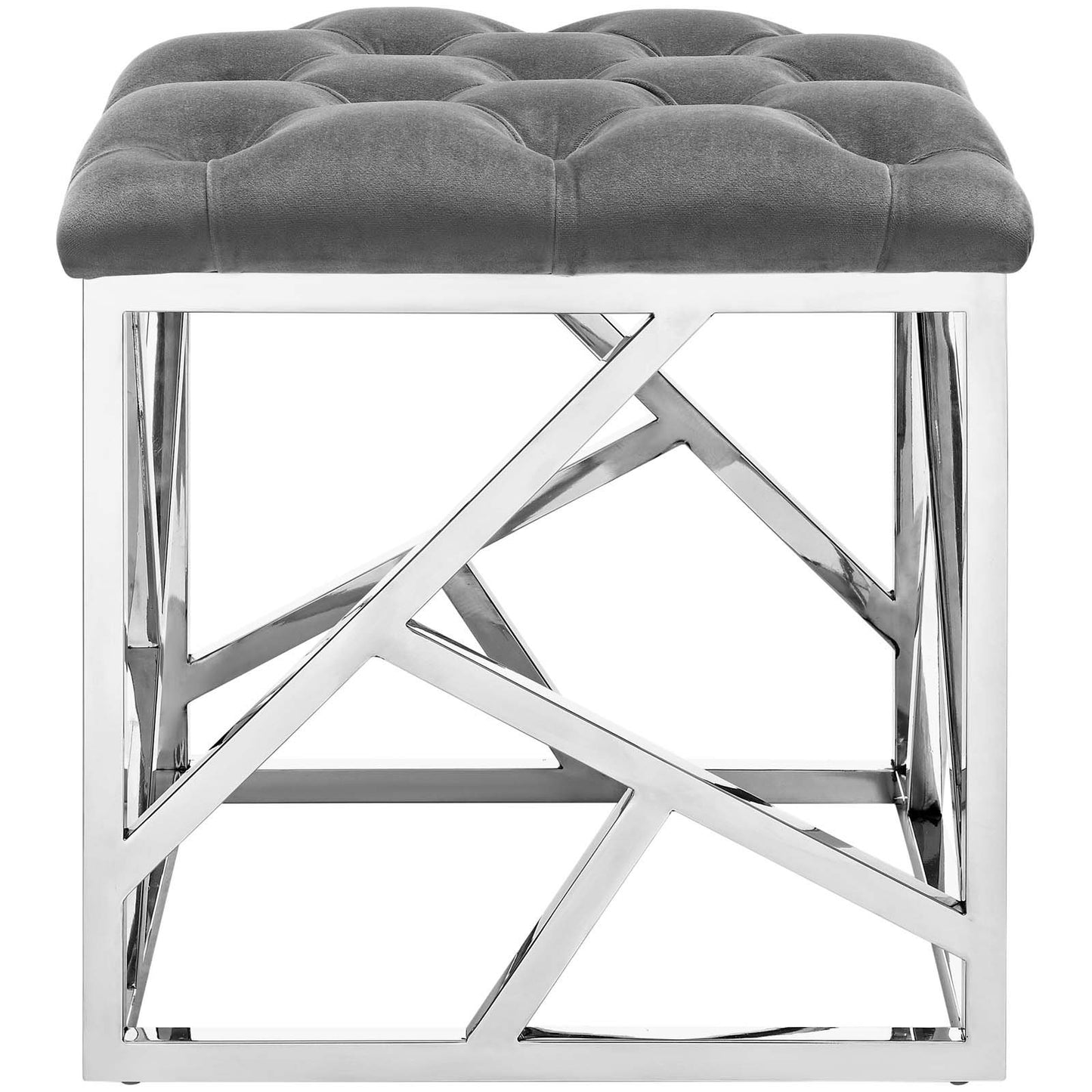 Modway intersperse Button-Tufted Contemporary Modern with Metallic Frame, Bench, Silver Gray