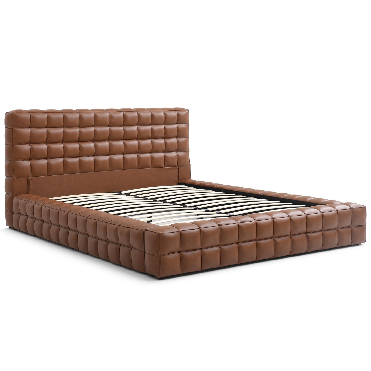 Woodpeckers Furniture And Mattress Livia Vegan Leather Upholstered Bed Frame (Brown, King)