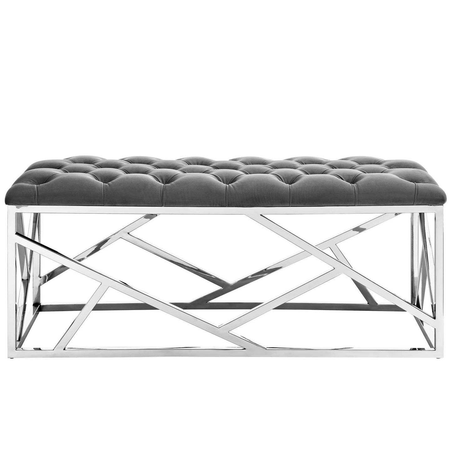 Modway intersperse Button-Tufted Contemporary Modern with Metallic Frame, Bench, Silver Gray