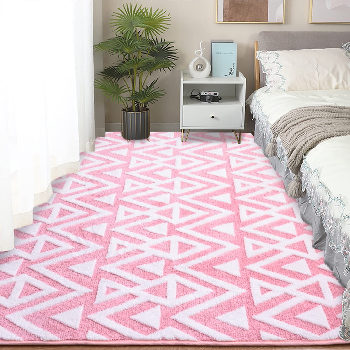 Ompaa Ultra Soft Geometric Bedroom Rugs Memory Foam Carpet, Black 7 x 10 Feet Large, Cozy Area Rugs for Living Room Couch Dorm Bedside Kids Girls Teens Room Nursery Decor Floor Mat