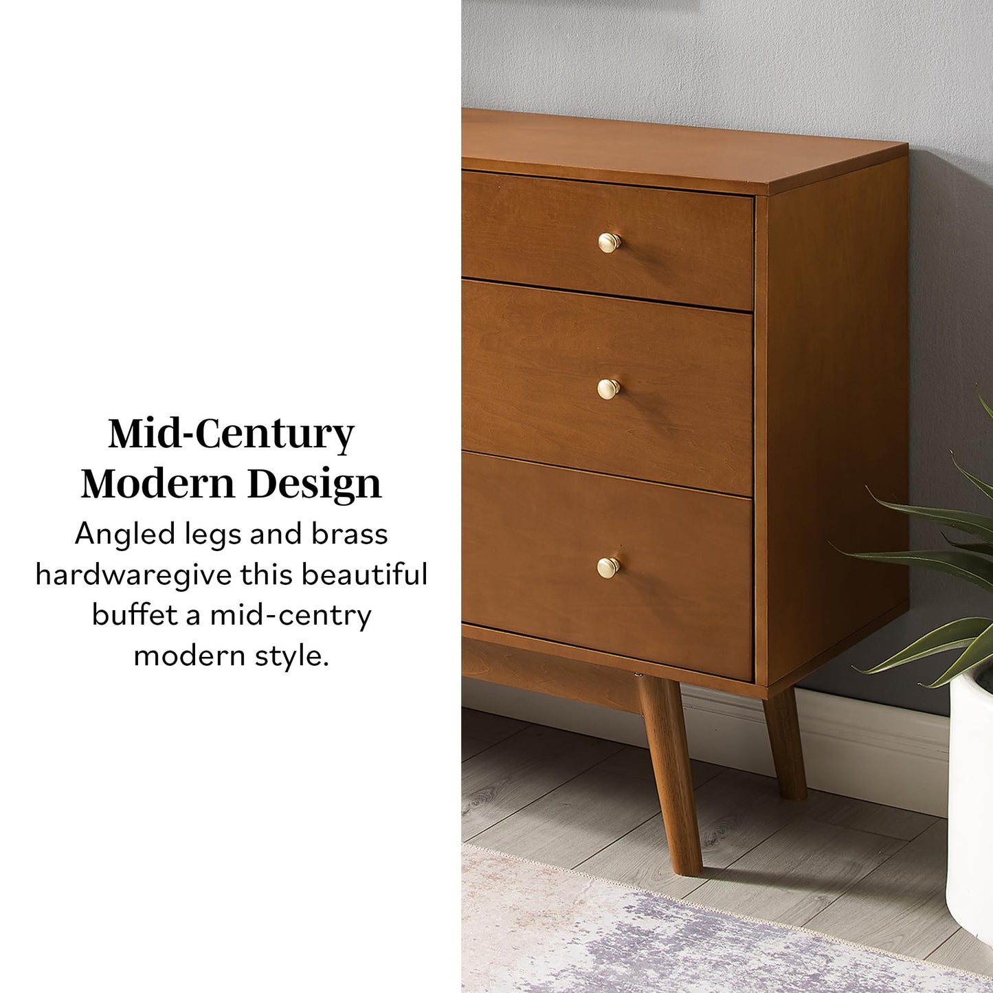 Walker Edison Mid-Century Modern Wood Kitchen Buffet Sideboard Entryway Serving Storage Cabinet Doors-Dining Room Console, 70 Inch, Walnut