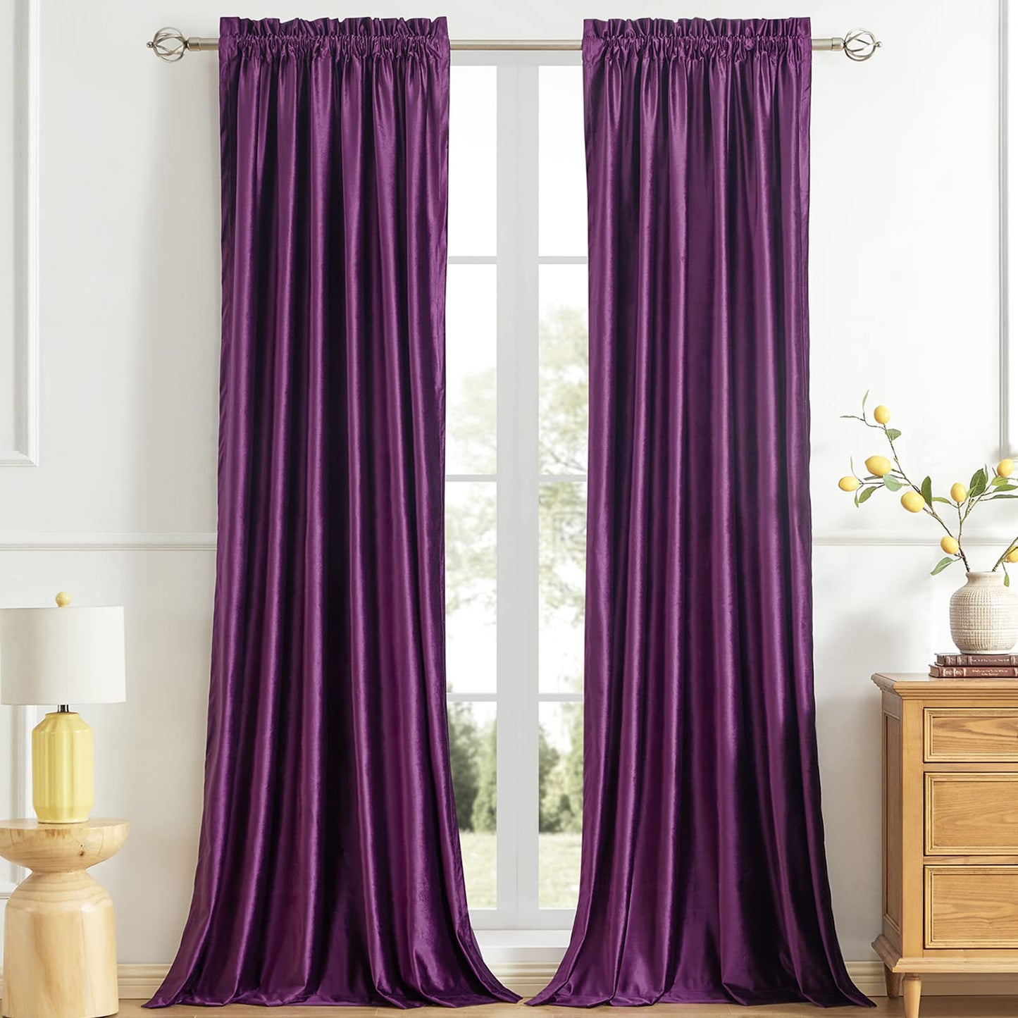 PRIMROSE Velvet Curtains 84 inch for Living Room Champagne Beige Rod Pocket Window Drapes Treatment Semi Room Darkening Decor Curtains for Bedroom Set of 2 Panels