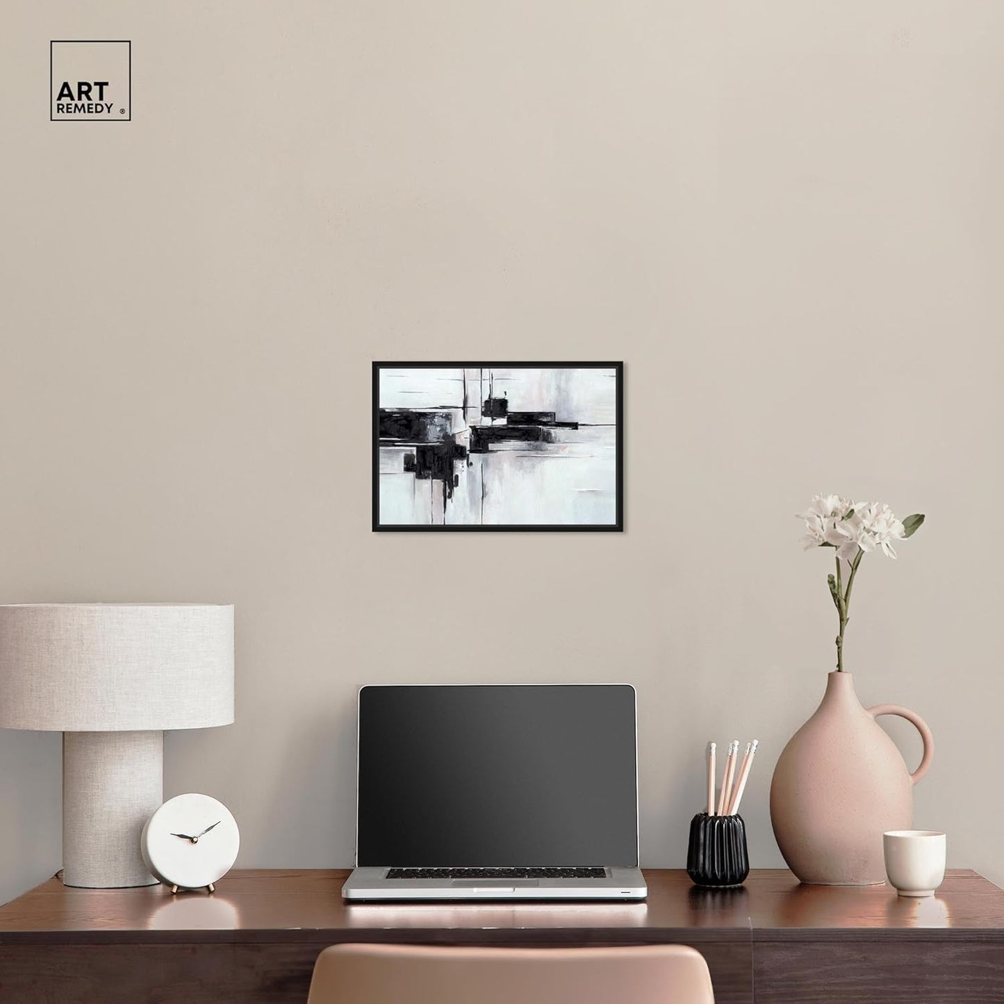Abstract Journey Canvas Black and White Art, Gold Frame, 45" x 30"
