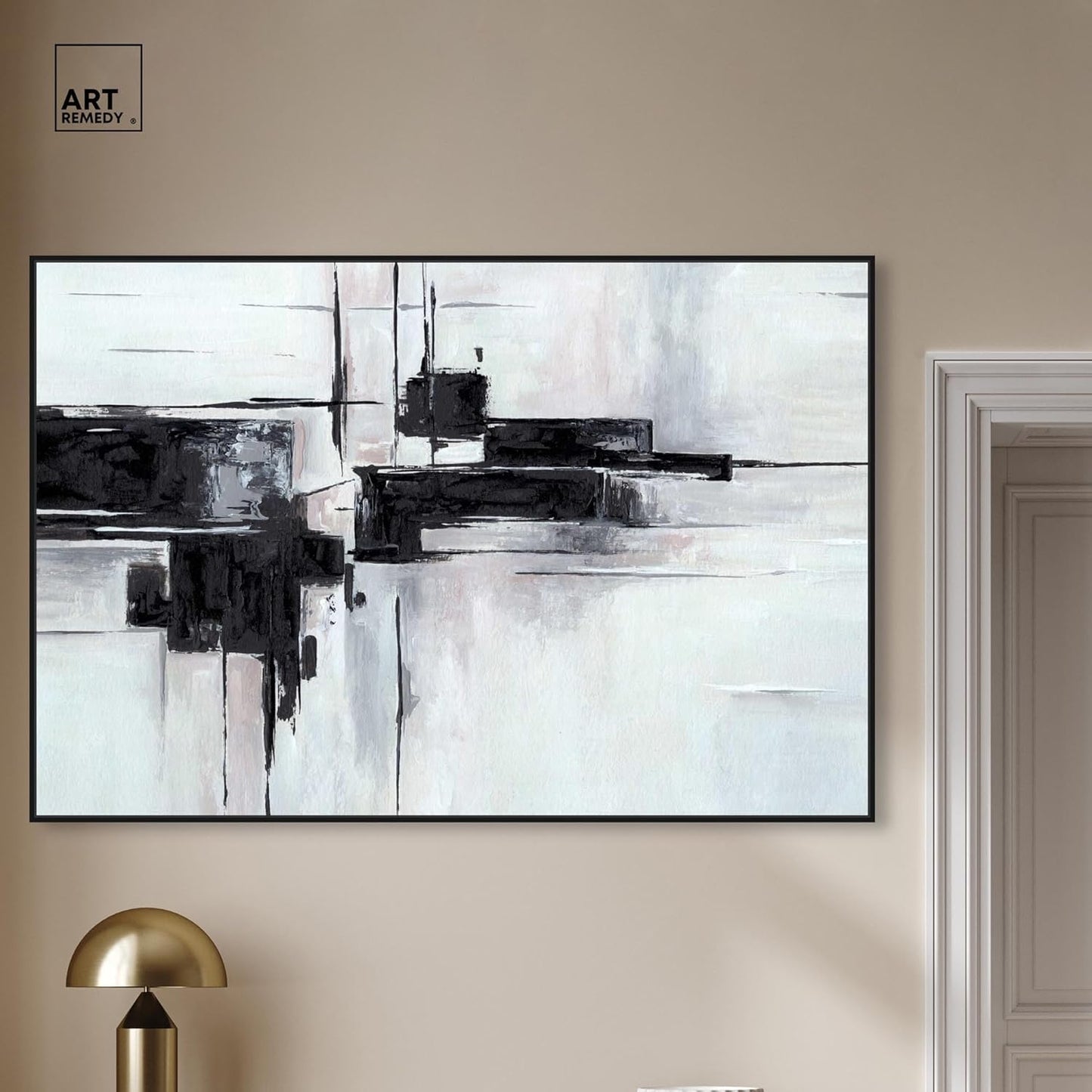 Abstract Journey Canvas Black and White Art, Gold Frame, 45" x 30"