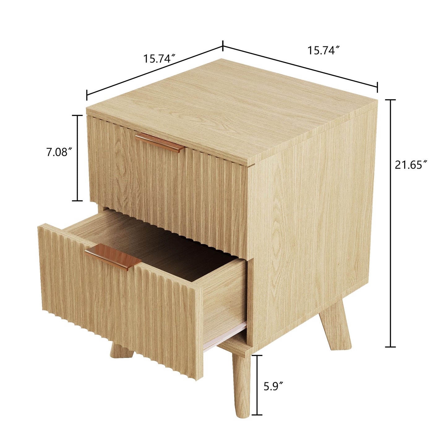 Fluted Nightstand Set of 2, Mid Century Modern 2 Drawer Dresser for Bedroom, Small Dresser Night Stand Side Table End Table with Wood Fluted Drawer Storage for Bedroom Closet(Walnut)