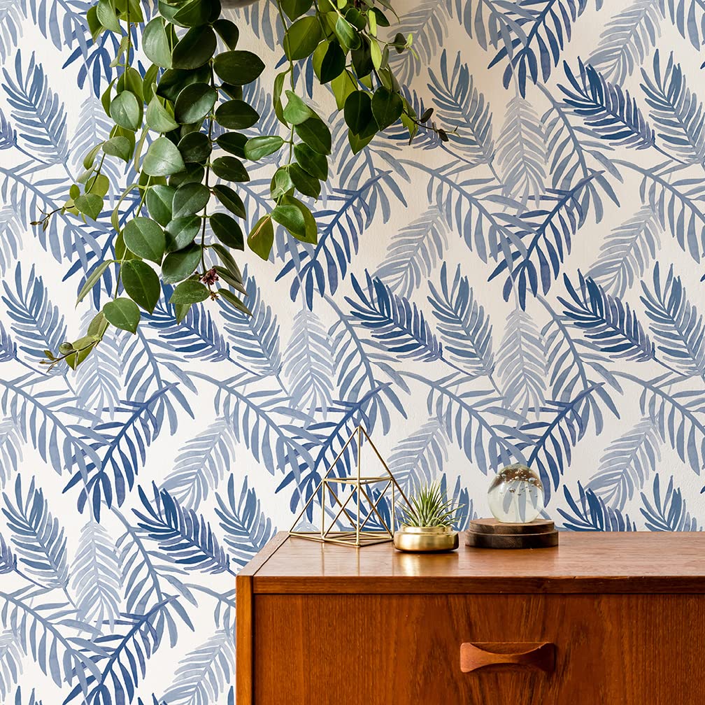 Flipside Blue Palm Leaves Peel and Stick Removable Wallpaper - Each Roll is 18 ft. Long x 18 in. Wide - Safe for Walls - Easy to Apply & Easy to Remove