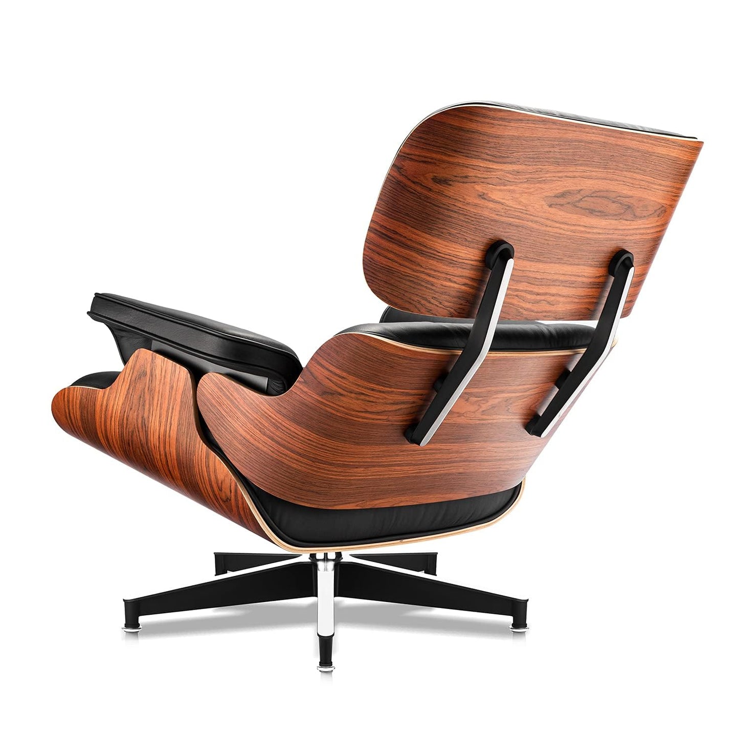 Top Black Grain Leather, Mid Century Chaise Lounge Chair and Ottoman, Modern Chair Classic Design, Walnut Wood, Heavy Duty Base Support for Living Room Office