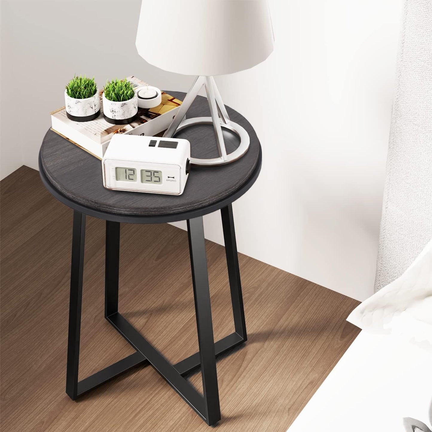 Round End Tables, Small Side Table White Marble Texture MDF Top,Metal Frame Gold Color, Tall End Table for Bed Room,Coffee Tea End Table for Living Room (White Marble+Gold)
