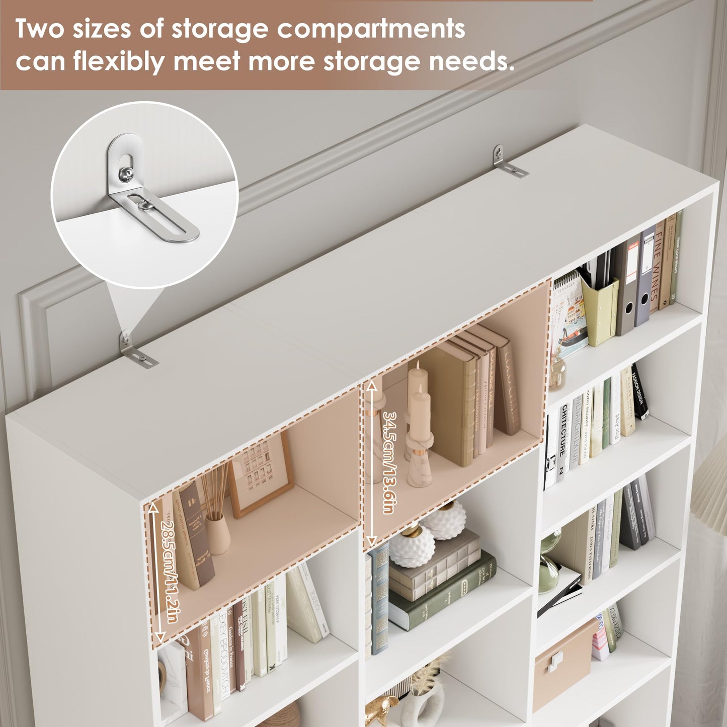 Triple Wide Bookshelf, 6 Tier Large Bookshelf, Bookcase with 17 Open Display Shelves, 74'' Tall Bookcases and Bookshelves for Living Room, Home Office, Library, White