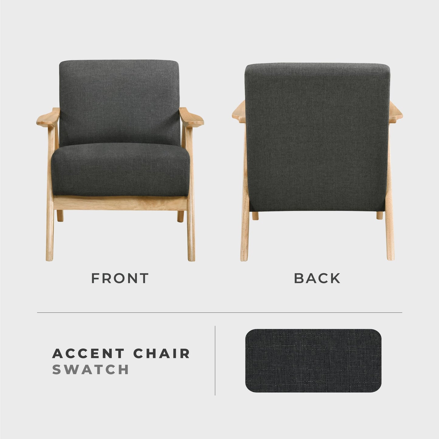 Lexicon Mid Century Modern Accent Chair with Solid Wood Frame in Walnut Finish, Upholstered Living Room Lounge Arm Chair, Thick and Comfy Innerspring Seat Cushion, Linen-Look Fabric, Gray