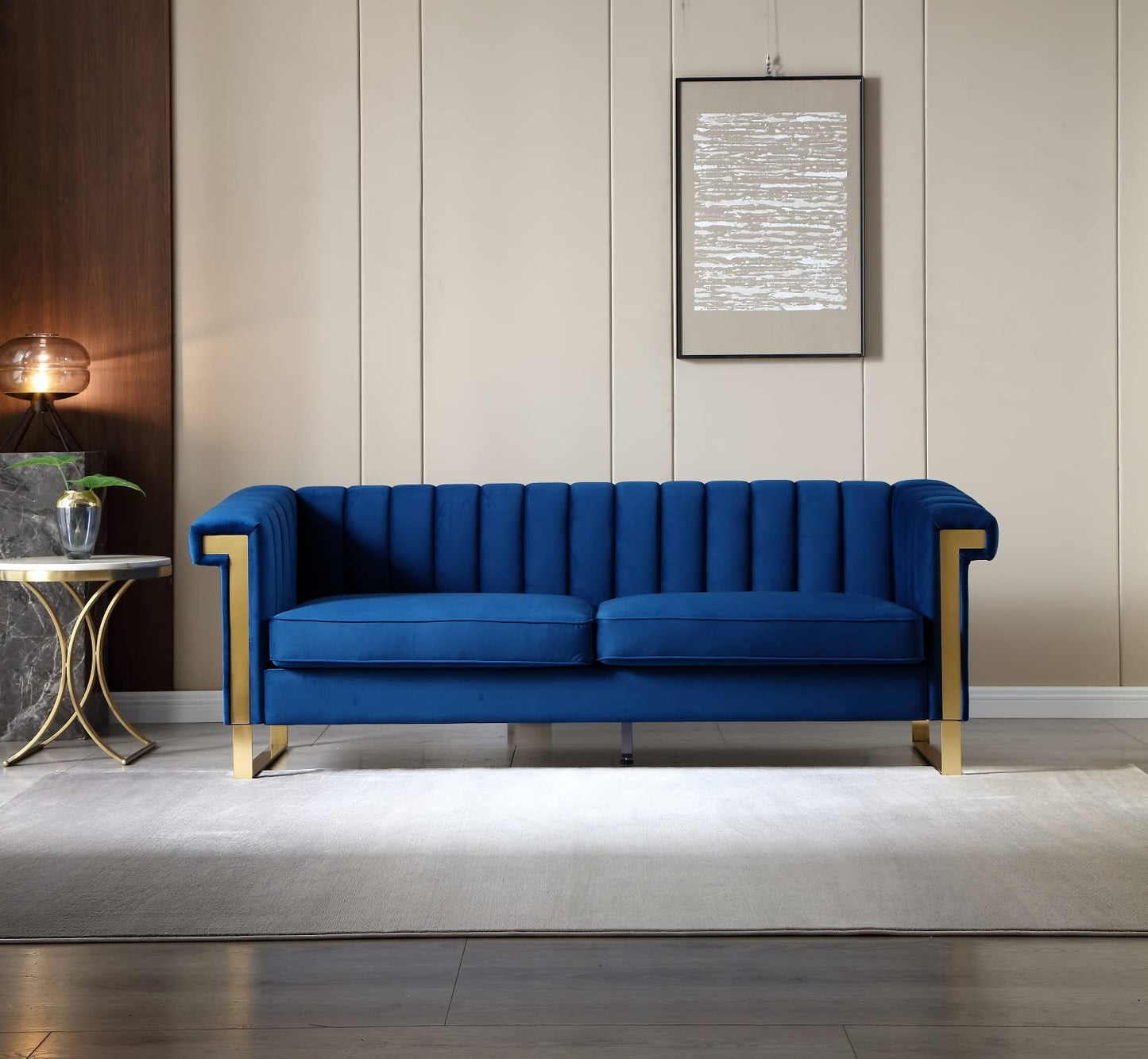 83'' Velvet Couches for Living Room 3-Seater Comfy Sofas Upholstered Modern Couch for Small Spaces Apartment (Cracker Khaki)