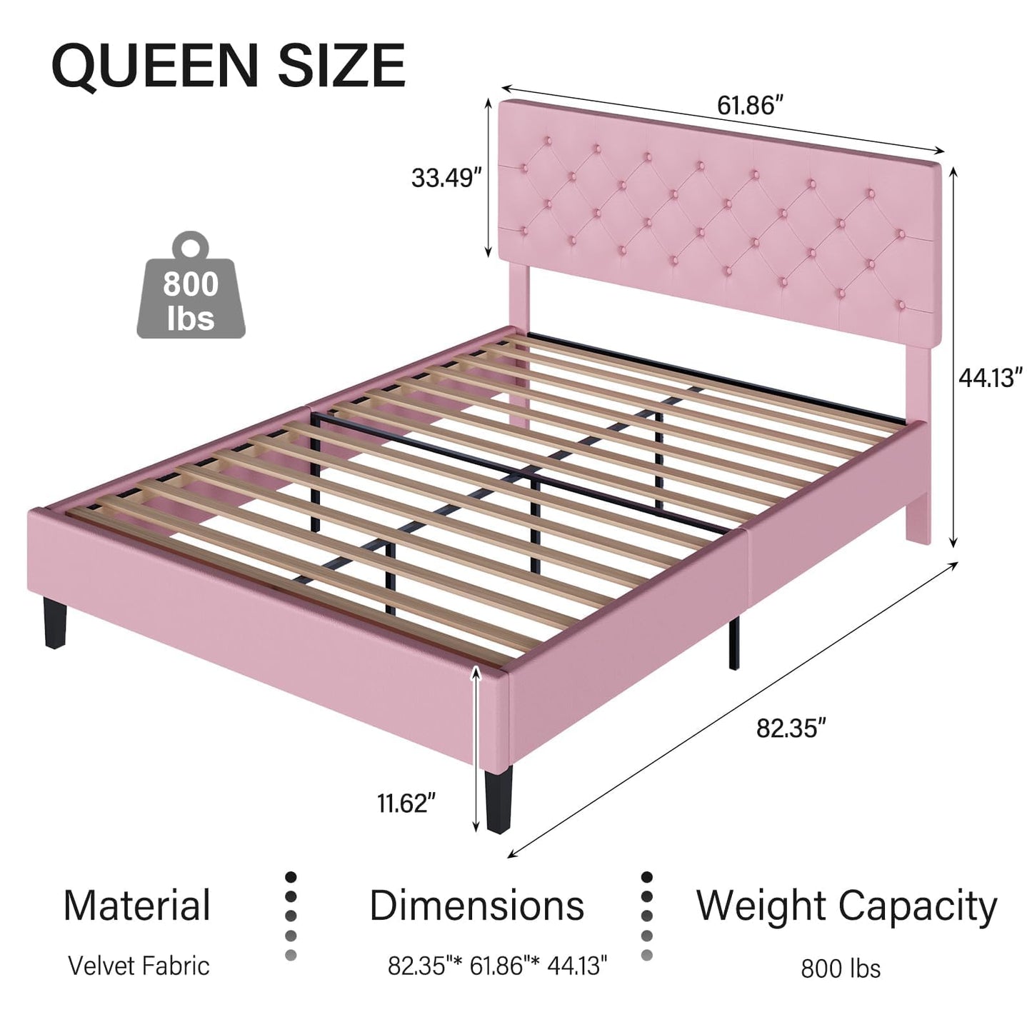 Queen Bed Frame with Headboard, Faux Leather Upholstered Platform Bed Frame, Blue Bed Frame Queen Size, Wooden Slat Support, No Box Spring Needed, Navy Blue
