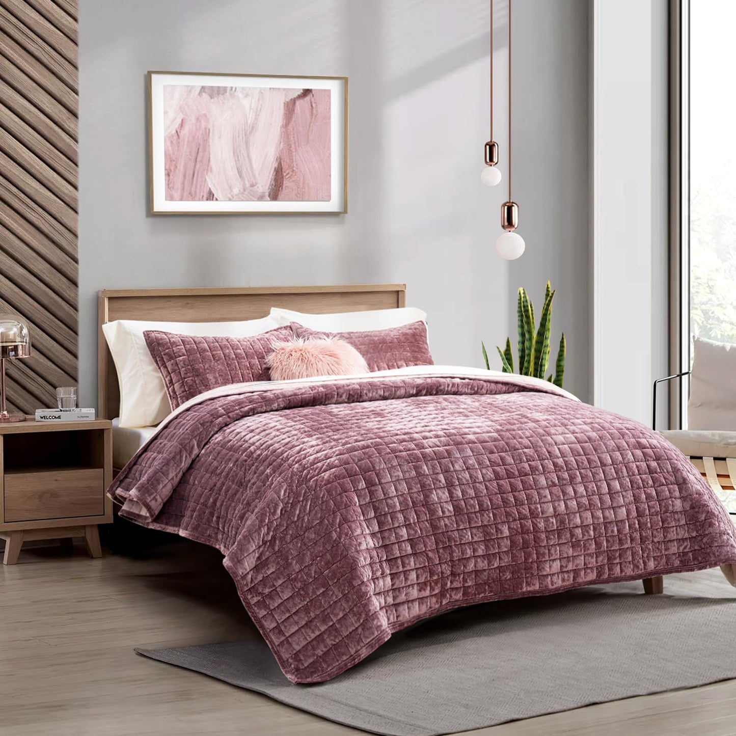 RECYCO Luxury Velvet Quilt Set King Size, Lightweight Velvet Comforter Set, Oversized Bedspread Coverlet Quilted Bedding Set, with 2 Matching Pillow Shams, for All Season, Navy Blue