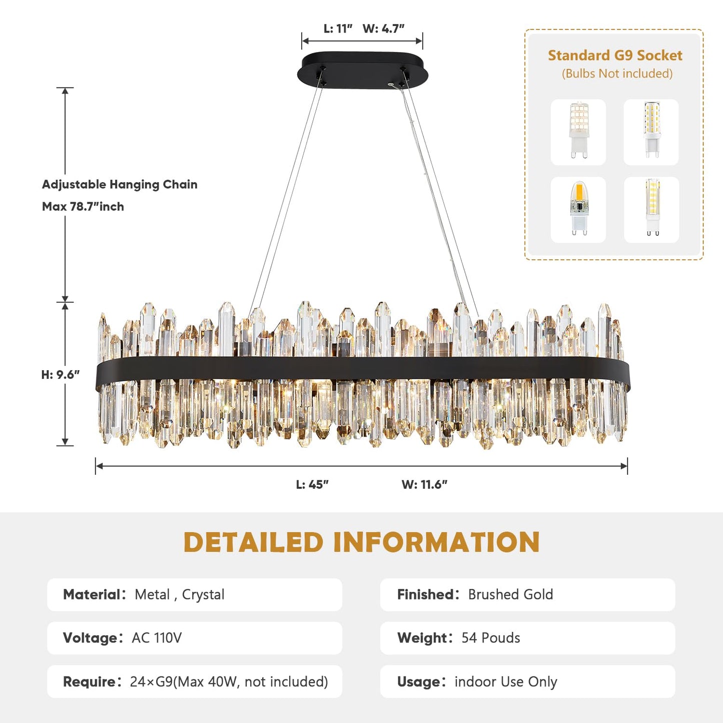 Gold Modern Oval Crystal Chandelier, 16-Lights Luxury Chandeliers Modern 2-Tiers K9 Crystal Chandelier Pendant, Light Fixture G9 Lights for Dining Living Room Entryway Kitchen Dia 23 inch