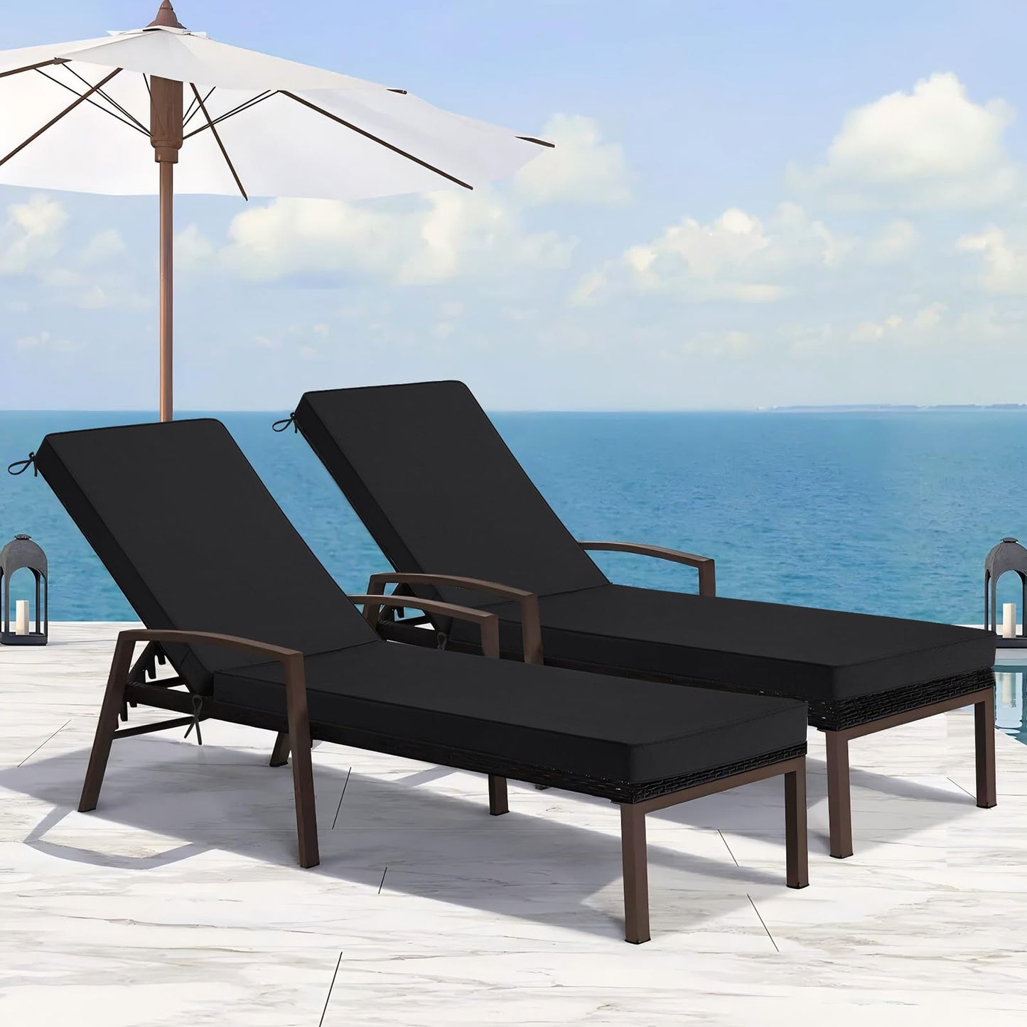Basic Beyond Chaise Lounge Cushions Outdoor, 3-Layer Waterproof Outdoor Furniture Cushions with Removable Cover and 4 Ties, 72"x21"x3" Patio Lounge Chair Cushions for Outdoor Furniture, Yellow