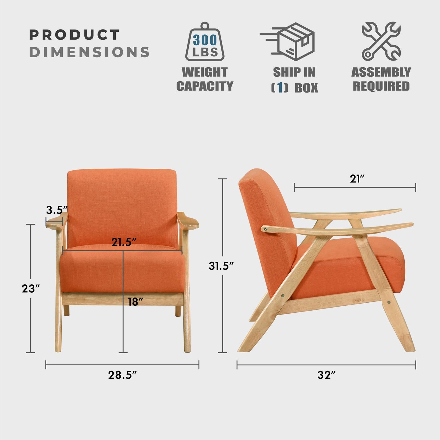 Lexicon Mid Century Modern Accent Chair with Solid Wood Frame in Walnut Finish, Upholstered Living Room Lounge Arm Chair, Thick and Comfy Innerspring Seat Cushion, Linen-Look Fabric, Gray