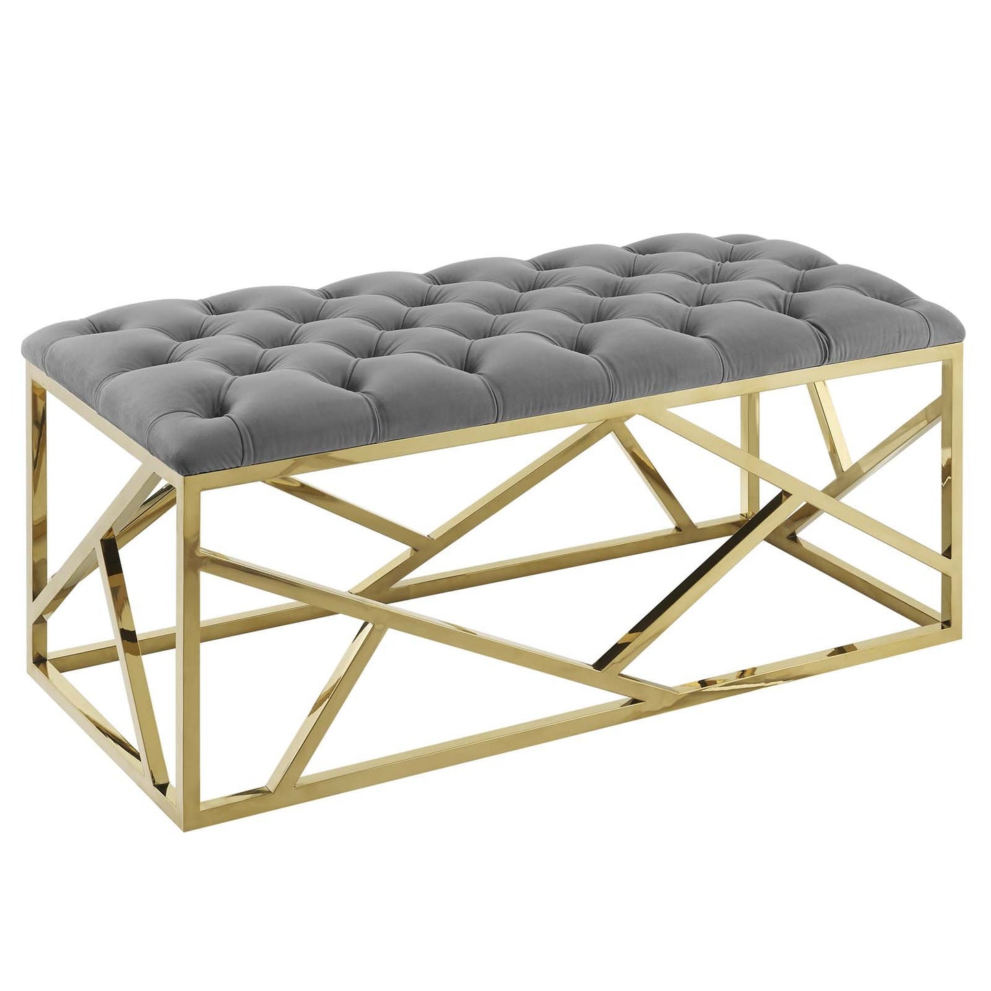 Modway intersperse Button-Tufted Contemporary Modern with Metallic Frame, Bench, Silver Gray