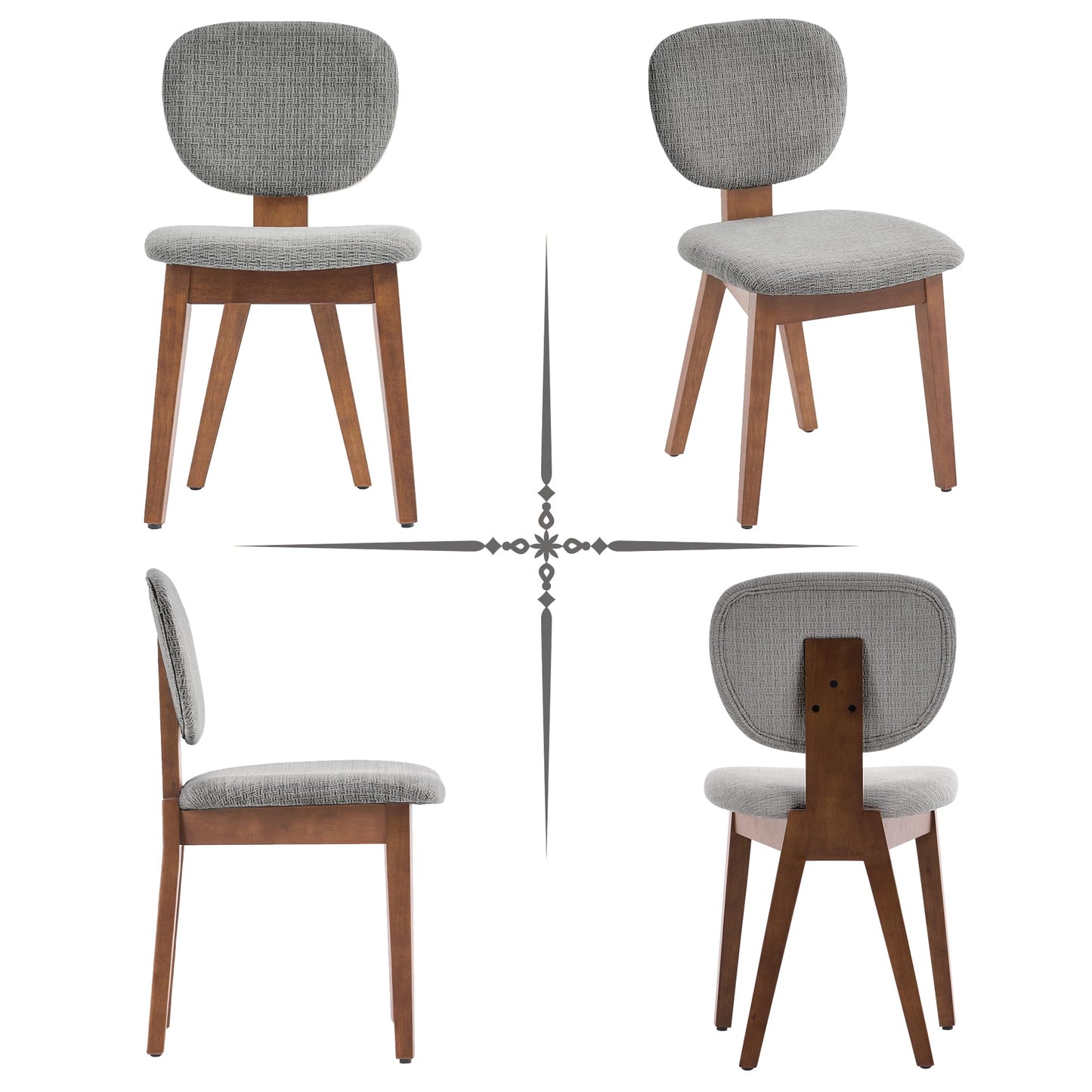 VKNOW Wooden Dining Chairs Set of 4, Mid Century Modern Upholstered Kitchen Side Chairs, Chenille Dining Room Chair with Curved Seat Backrest for Home Dining Room,Green