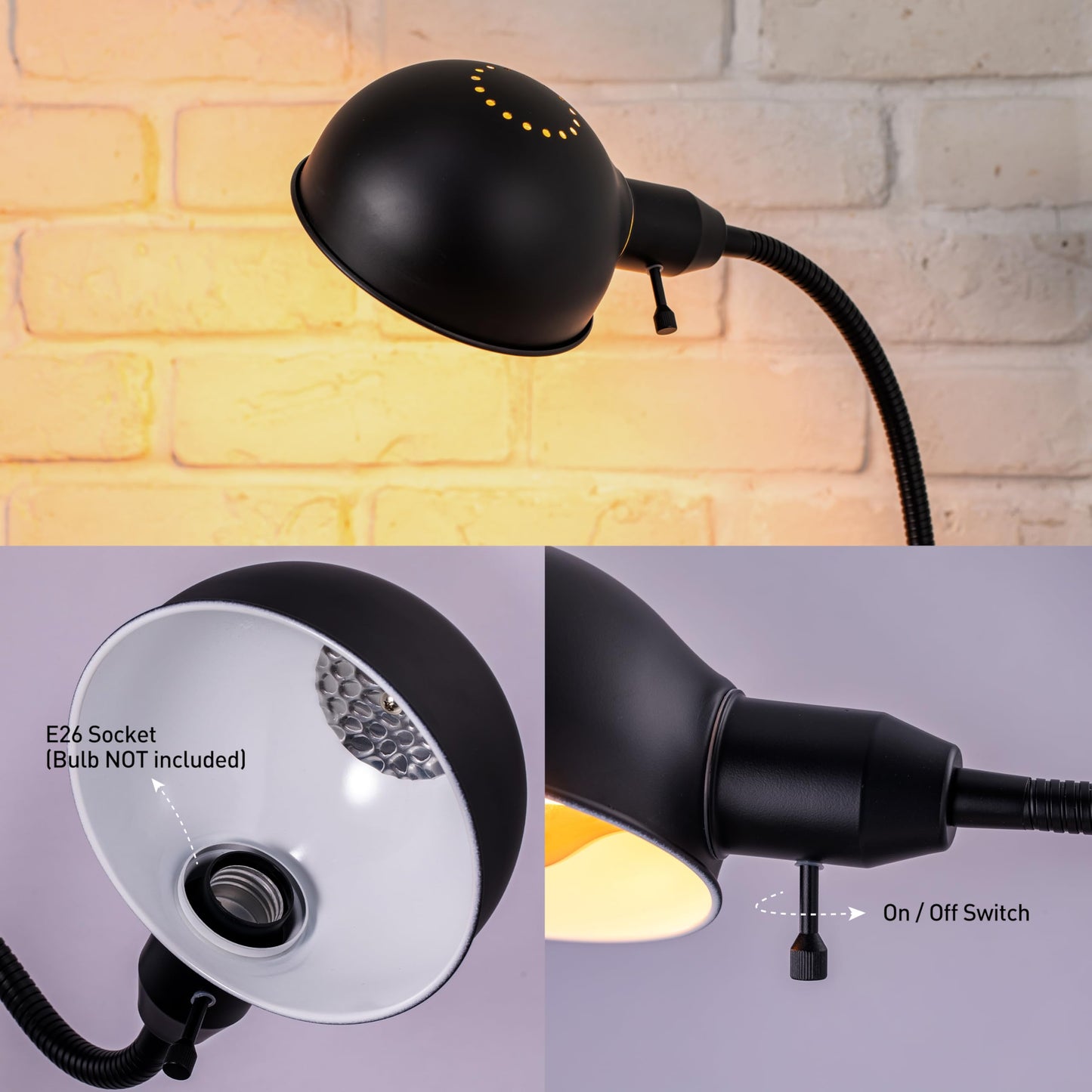O'Bright Nova - Adjustable Floor Lamp with Flexible Gooseneck and Rotatable Shade, E26 Socket, 10-Inch Base - Ideal for Reading, Bedside, Living Room, Antique Brass
