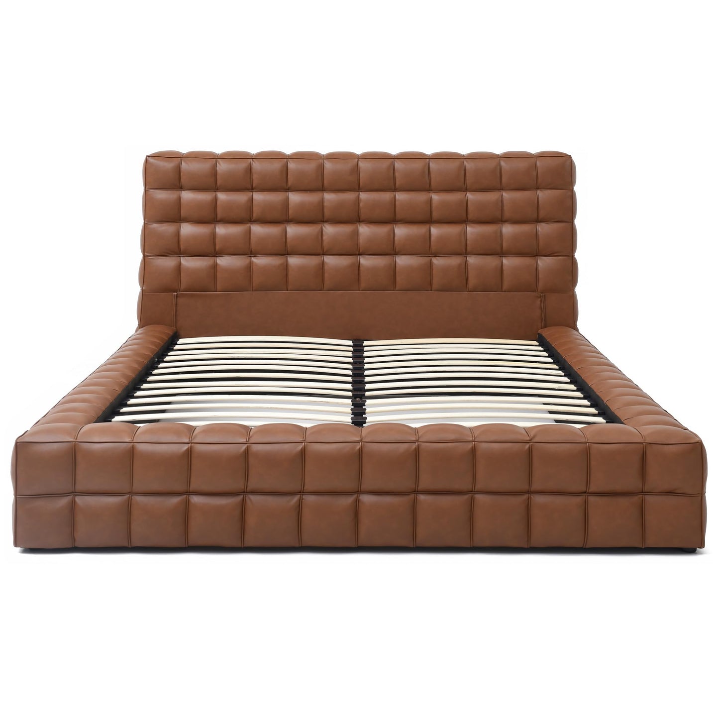 Woodpeckers Furniture And Mattress Livia Vegan Leather Upholstered Bed Frame (Brown, King)