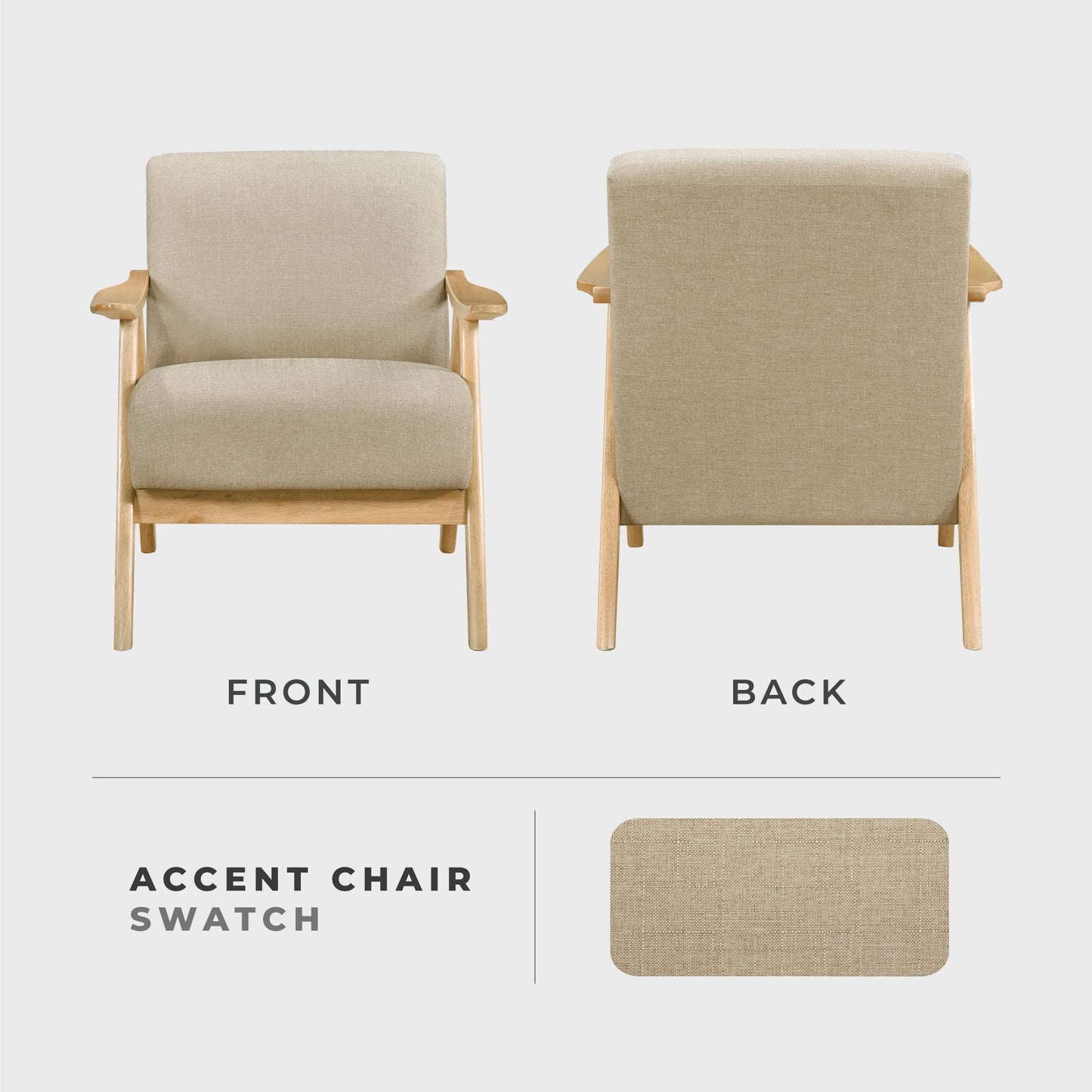 Lexicon Mid Century Modern Accent Chair with Solid Wood Frame in Walnut Finish, Upholstered Living Room Lounge Arm Chair, Thick and Comfy Innerspring Seat Cushion, Linen-Look Fabric, Gray