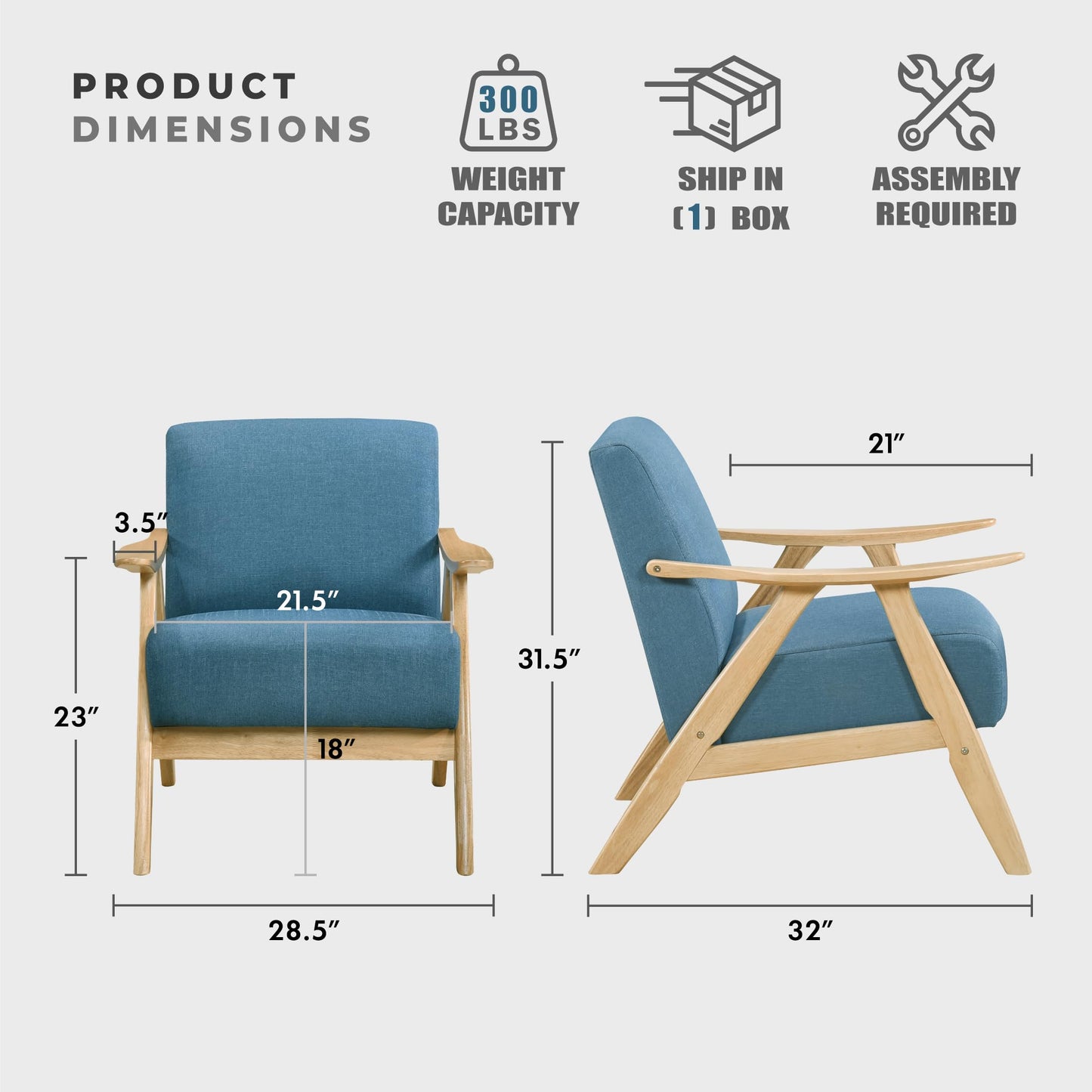 Lexicon Mid Century Modern Accent Chair with Solid Wood Frame in Walnut Finish, Upholstered Living Room Lounge Arm Chair, Thick and Comfy Innerspring Seat Cushion, Linen-Look Fabric, Gray
