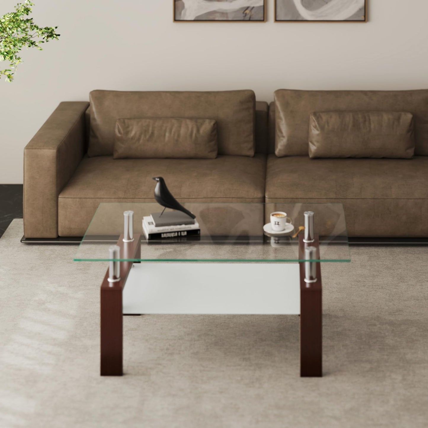 Meihua Tempered Glass Coffee Table for Living Room, Clear Center Table with 0.47 inch Tempered Glass, Transparent Modern Coffee Table