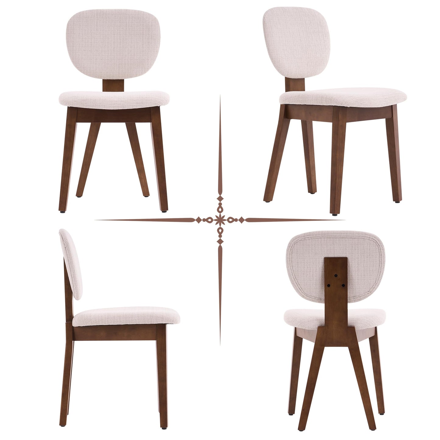VKNOW Wooden Dining Chairs Set of 4, Mid Century Modern Upholstered Kitchen Side Chairs, Chenille Dining Room Chair with Curved Seat Backrest for Home Dining Room,Green