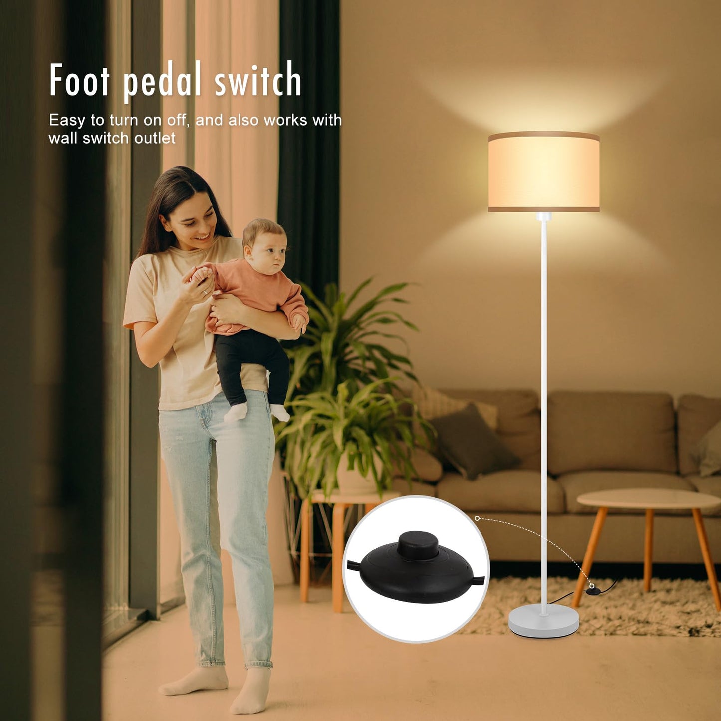 Floor Lamp Black, Standing Lamp, 58" Tall Lamps for Living Room, Simple Pole Lamp with Black Lampshade, On/Off Foot Pedal, Bright Dimming Light for Kids Room Bedroom Office Decor(Without Bulbs)