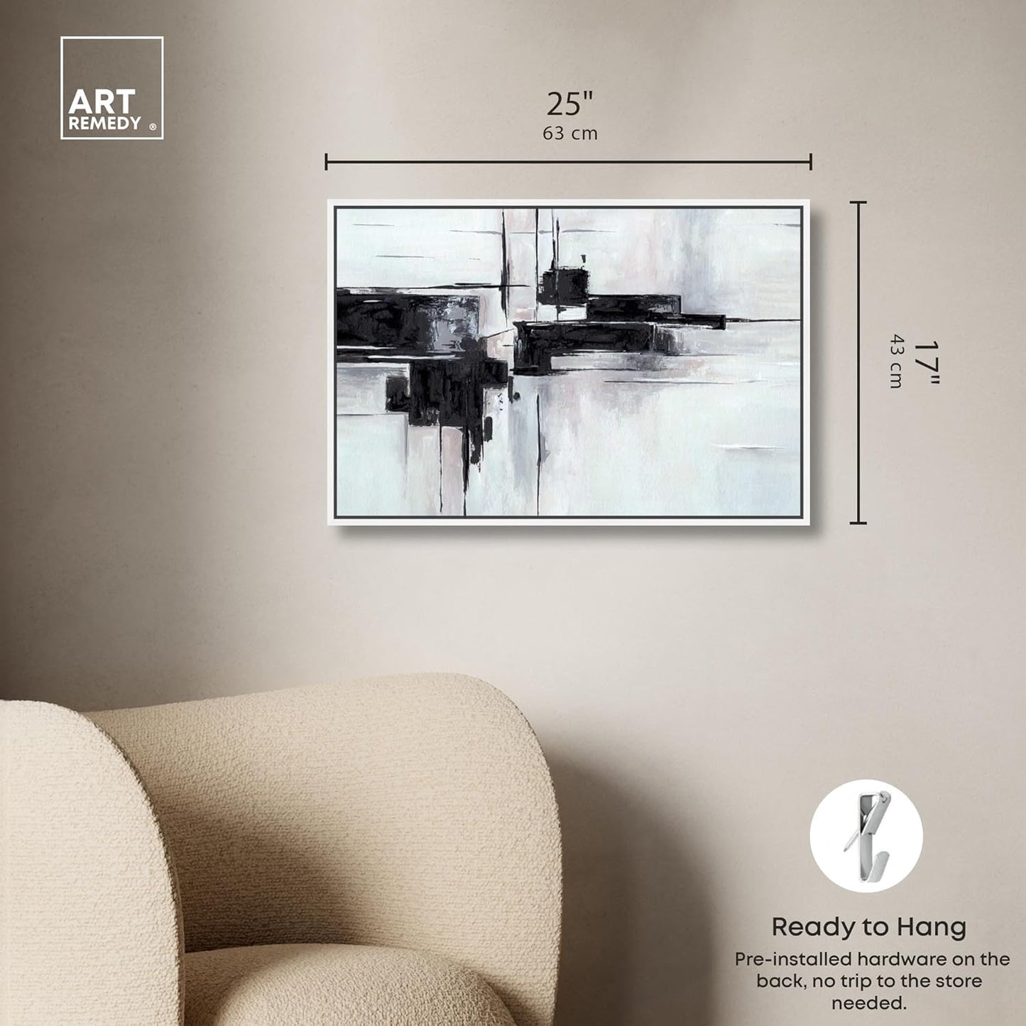 Abstract Journey Canvas Black and White Art, Gold Frame, 45" x 30"