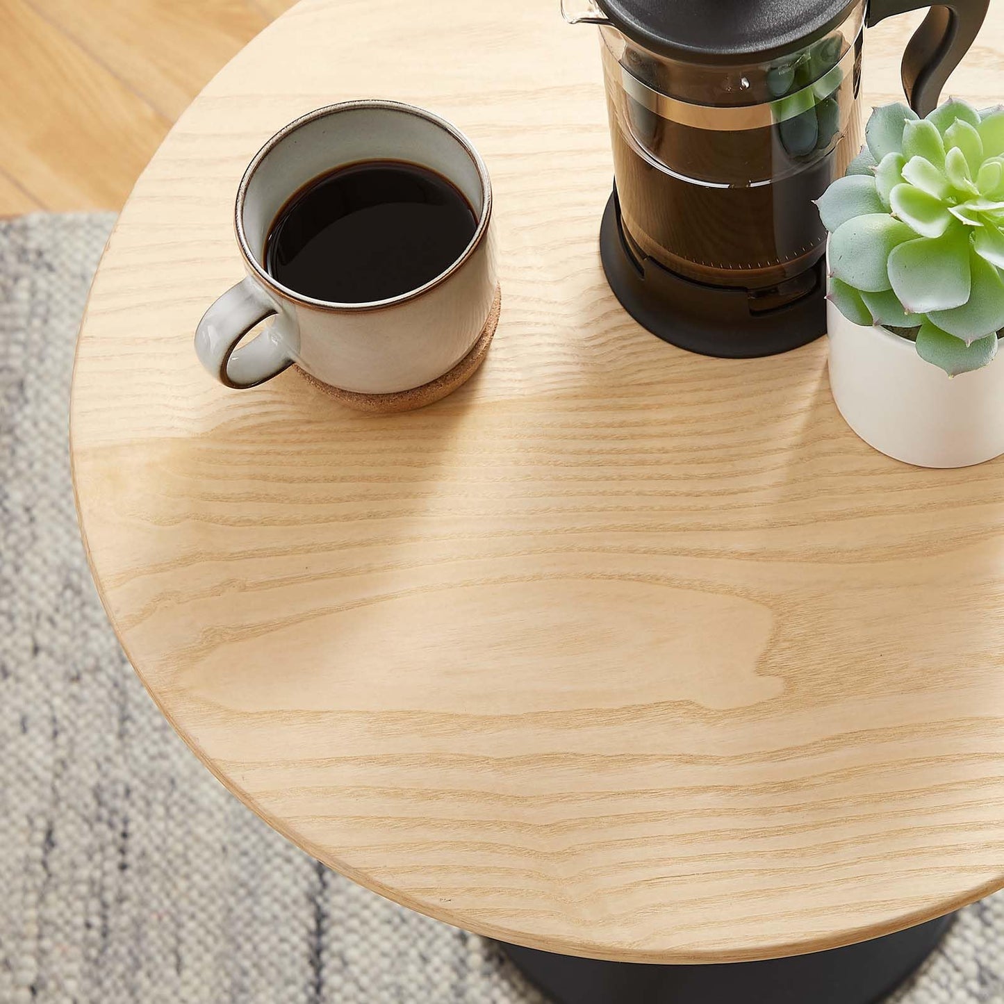 Modway Lippa Round 20" Wood Grain Mid-Century Modern Side Table, Black Cherry