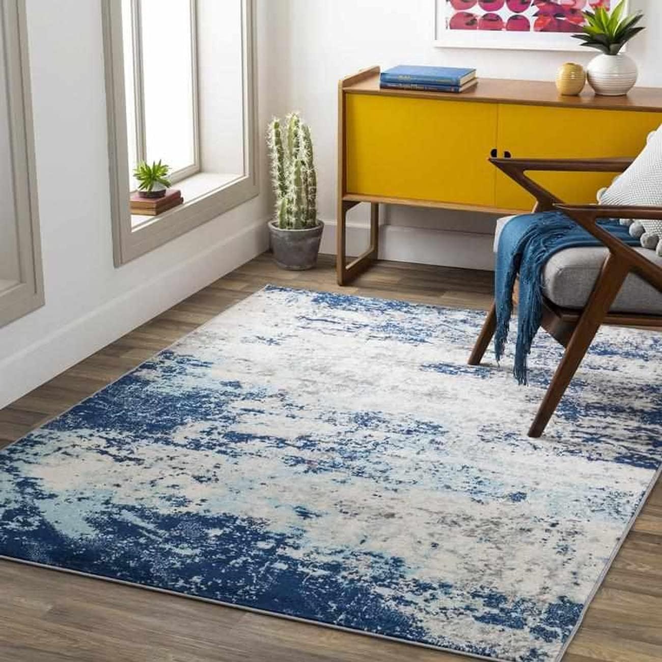 Mark&Day Area Rugs, 9x12 Martigues Modern Abstract Marble Silver Gray Area Rug, White Grey Marble Swirl Carpet for Living Room, Bedroom or Kitchen (9' x 12'4")
