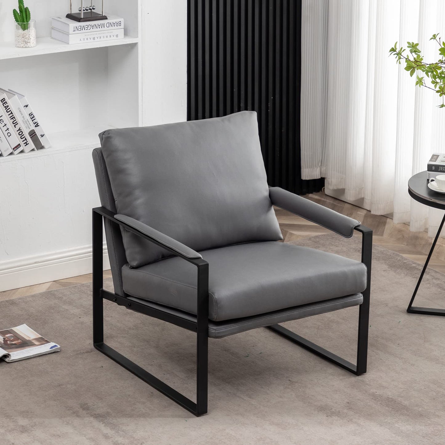 UNICOO Faux Leather Metal Frame Accent Chair - Modern Accent Chairs for Living Room, Bedroom, or Office - Armchairs Living Room Chairs Leisure Chair Reception Chair (ZKL-239K-CM Hermes Orange)