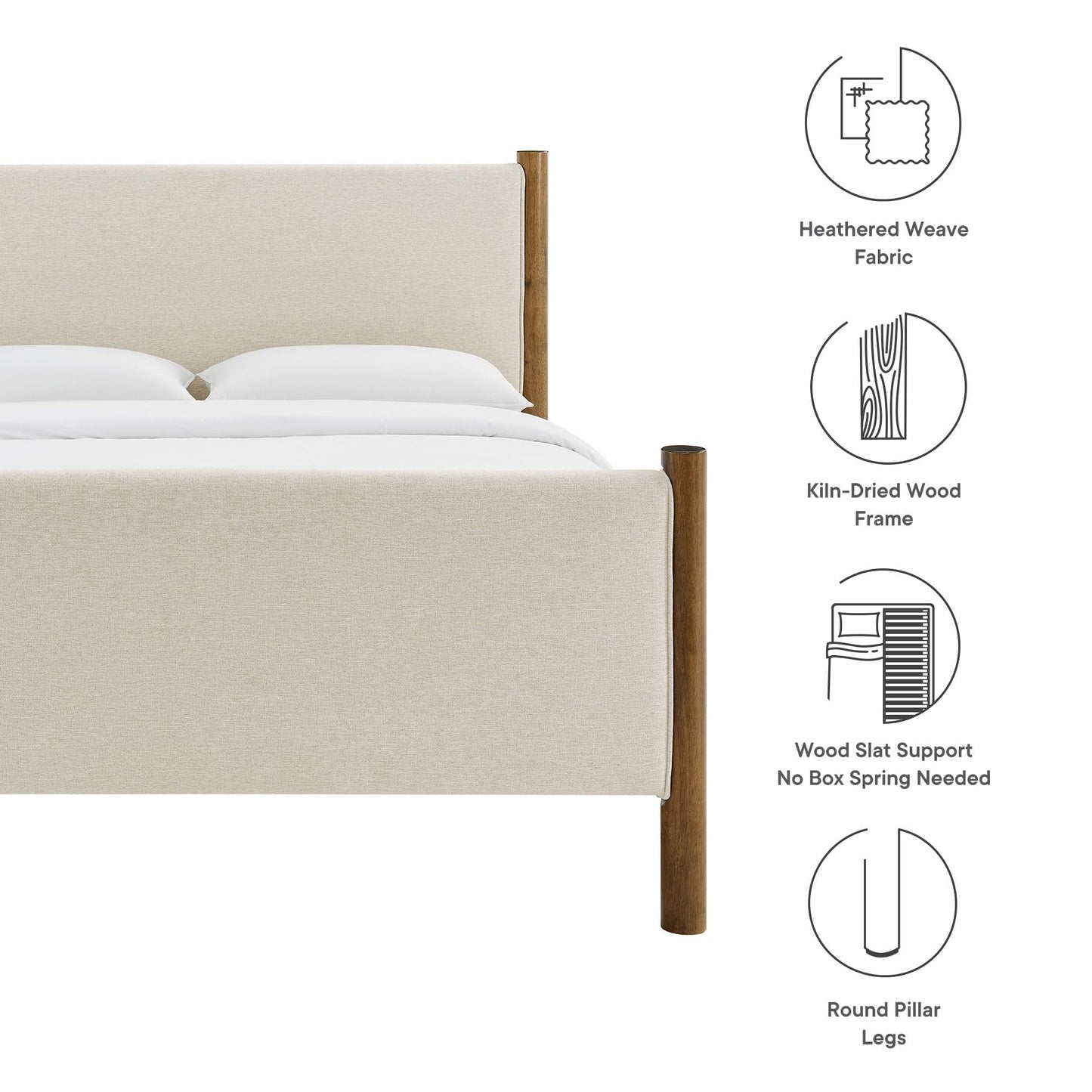 Modway Maven King Size Bed Frame in Tan Walnut with Faux Leather Upholstered Headboard and Footboard – Wood King Platform Bed Frame – No Box Spring Needed