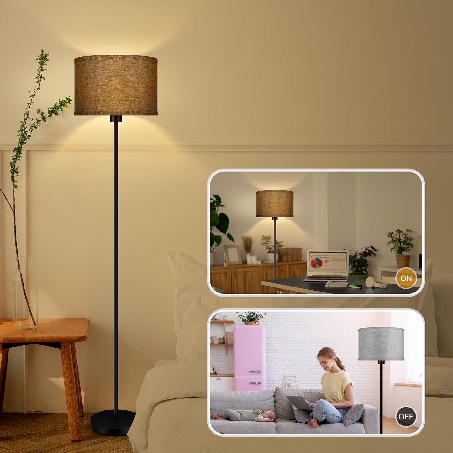 Floor Lamp Black, Standing Lamp, 58" Tall Lamps for Living Room, Simple Pole Lamp with Black Lampshade, On/Off Foot Pedal, Bright Dimming Light for Kids Room Bedroom Office Decor(Without Bulbs)