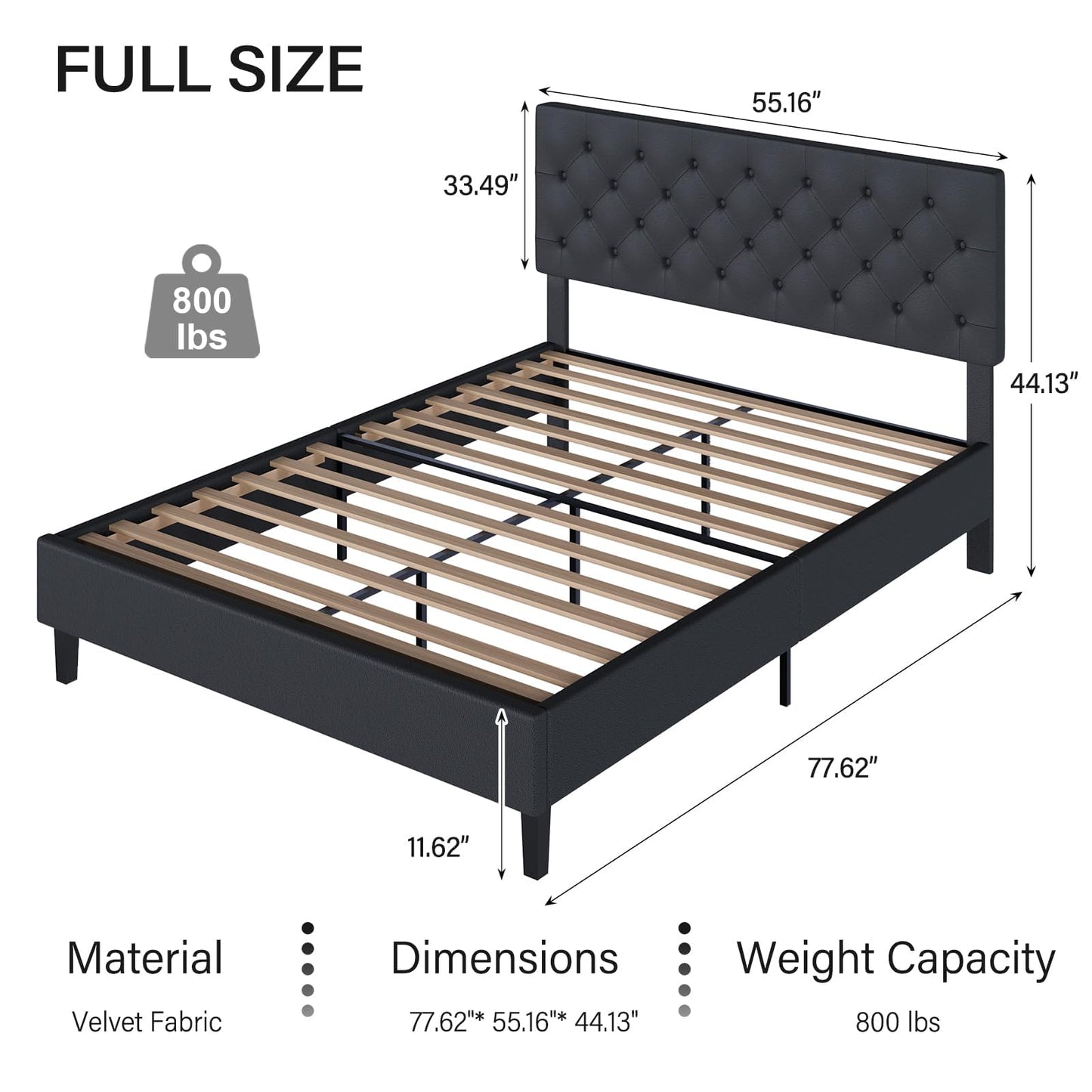 Queen Bed Frame with Headboard, Faux Leather Upholstered Platform Bed Frame, Blue Bed Frame Queen Size, Wooden Slat Support, No Box Spring Needed, Navy Blue