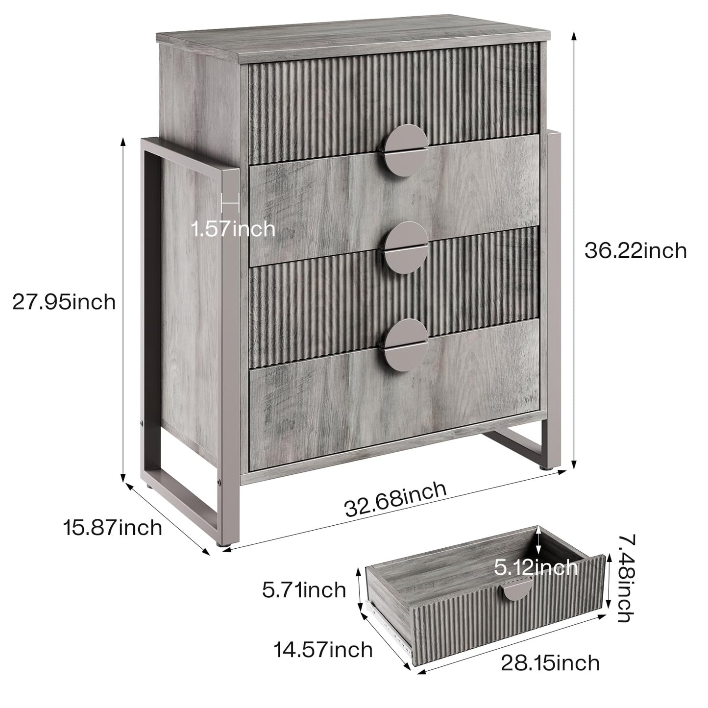 LGHM Fluted Gray Dresser for Bedroom, 50" Wide Chest of Drawers, Modern 6 Deep Drawers Dresser with Raised H Legs -Curved Profile Design, Easy Round Handles for Bedroom,Livingroom, Hallway, Gray