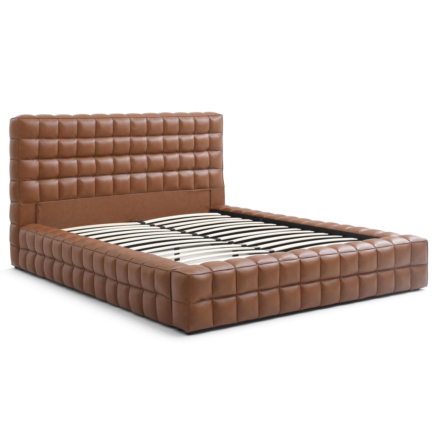 Woodpeckers Furniture And Mattress Livia Vegan Leather Upholstered Bed Frame (Brown, King)