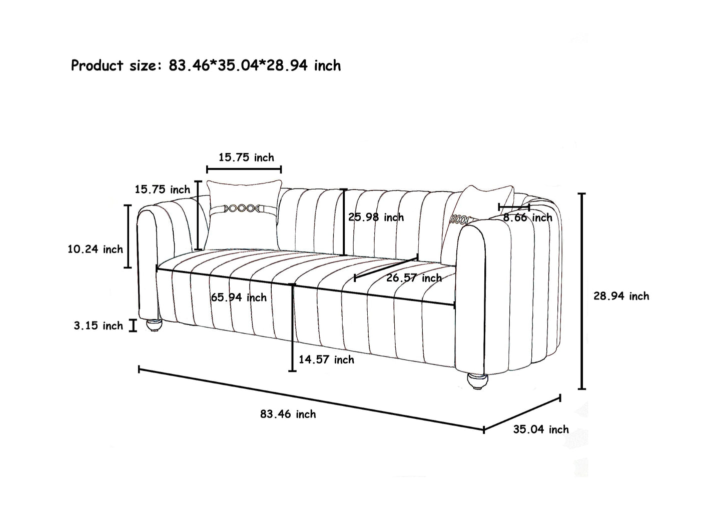 83'' Sofa for Living Room Modern Teddy Short Plush Couch 3-Seater Apartment Sofa with 2 Pillows & Golden Metal Legs
