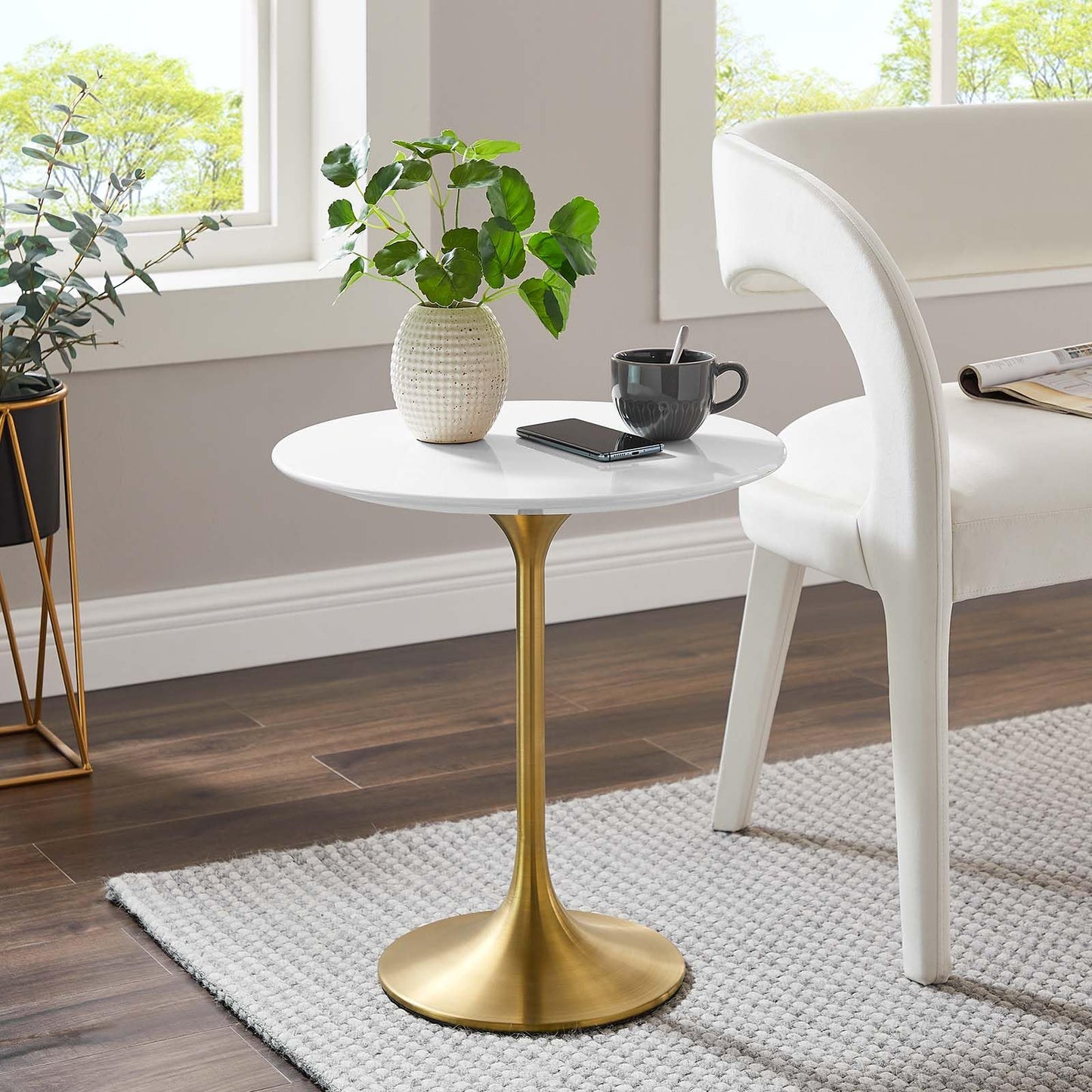 Modway Lippa Round 20" Wood Grain Mid-Century Modern Side Table, Black Cherry