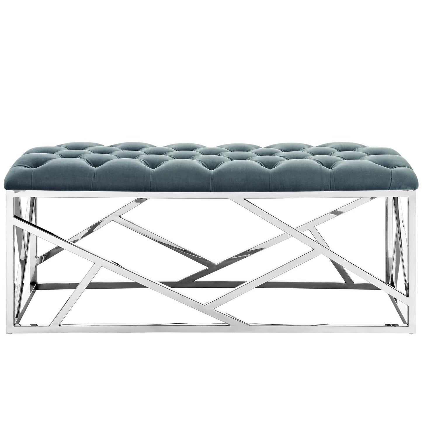 Modway intersperse Button-Tufted Contemporary Modern with Metallic Frame, Bench, Silver Gray
