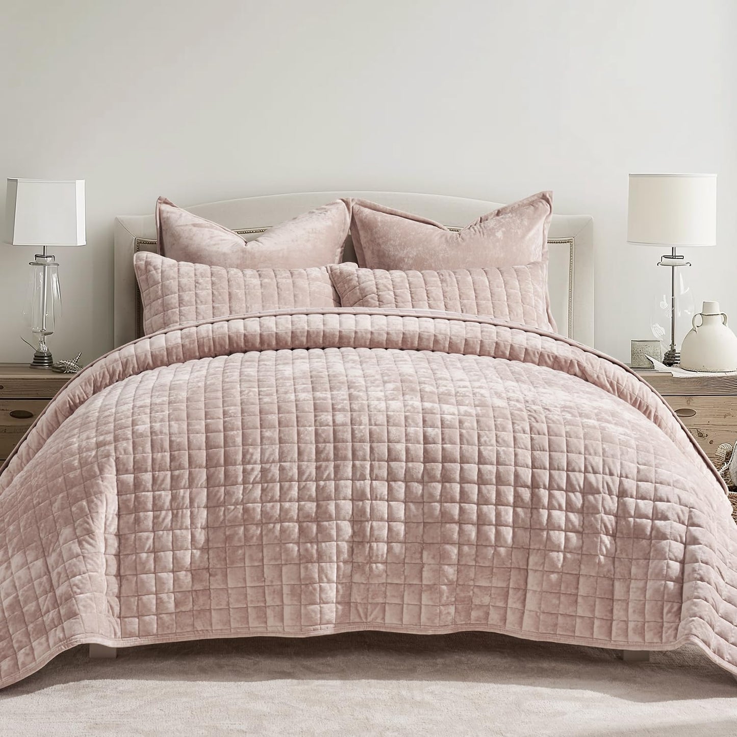 RECYCO Luxury Velvet Quilt Set King Size, Lightweight Velvet Comforter Set, Oversized Bedspread Coverlet Quilted Bedding Set, with 2 Matching Pillow Shams, for All Season, Navy Blue