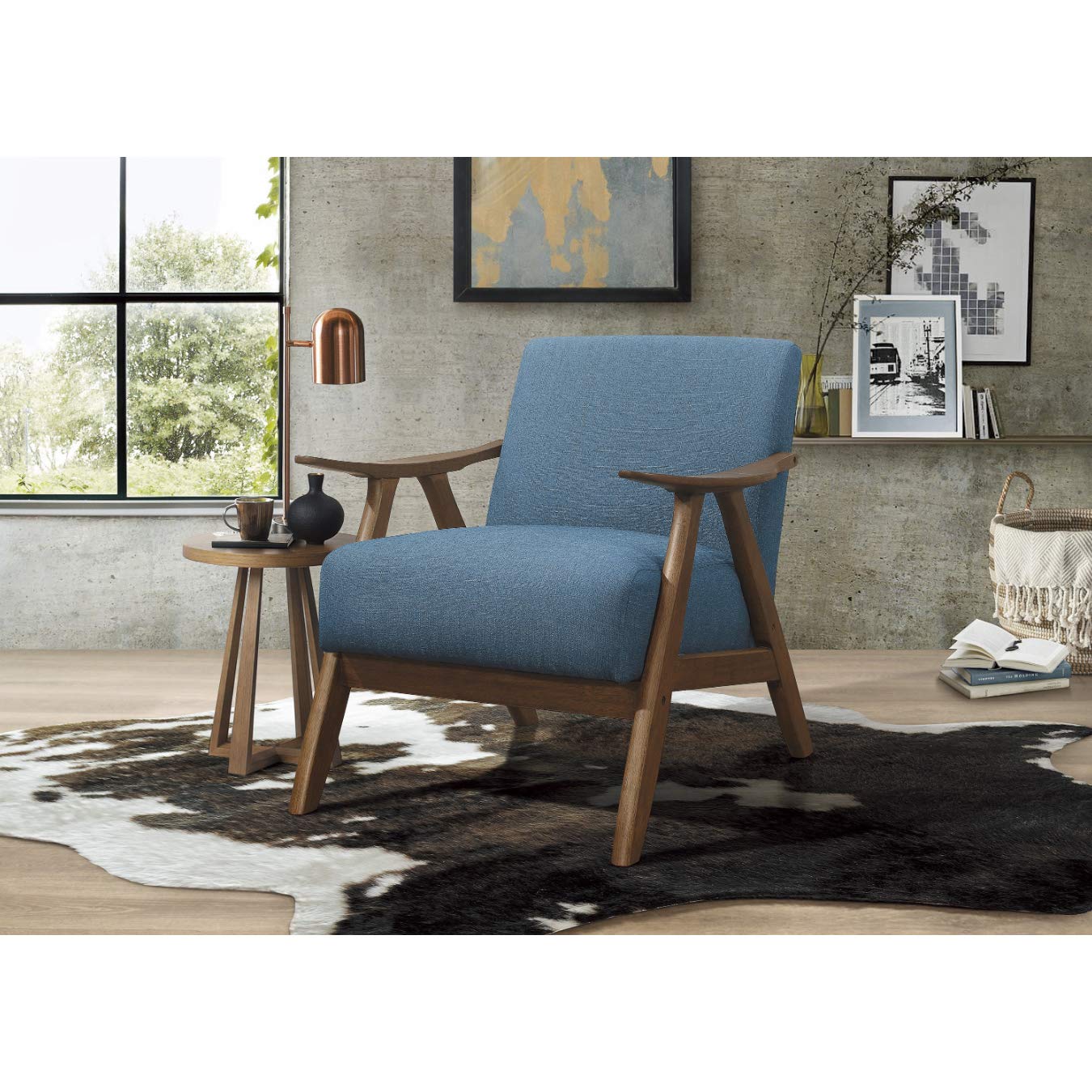 Lexicon Mid Century Modern Accent Chair with Solid Wood Frame in Walnut Finish, Upholstered Living Room Lounge Arm Chair, Thick and Comfy Innerspring Seat Cushion, Linen-Look Fabric, Gray