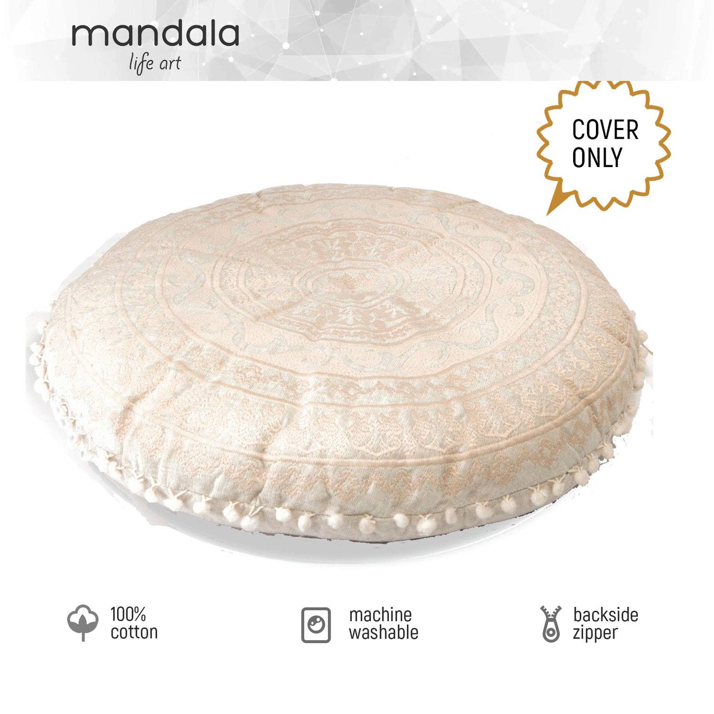 Large Round Floor Pillow Cover Blue Indian Décorative Accent Meditation Cushion Perfect for Living Room, Bedroom, Nursary or Children Room Seating Area Stool Footstool Pouf Ottoman 24x8 Unstuffed