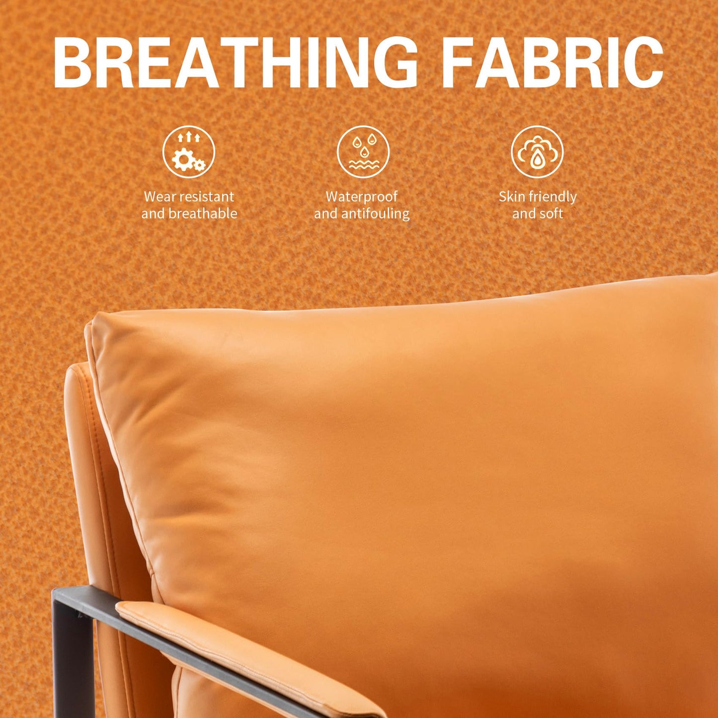 UNICOO Faux Leather Metal Frame Accent Chair - Modern Accent Chairs for Living Room, Bedroom, or Office - Armchairs Living Room Chairs Leisure Chair Reception Chair (ZKL-239K-CM Hermes Orange)