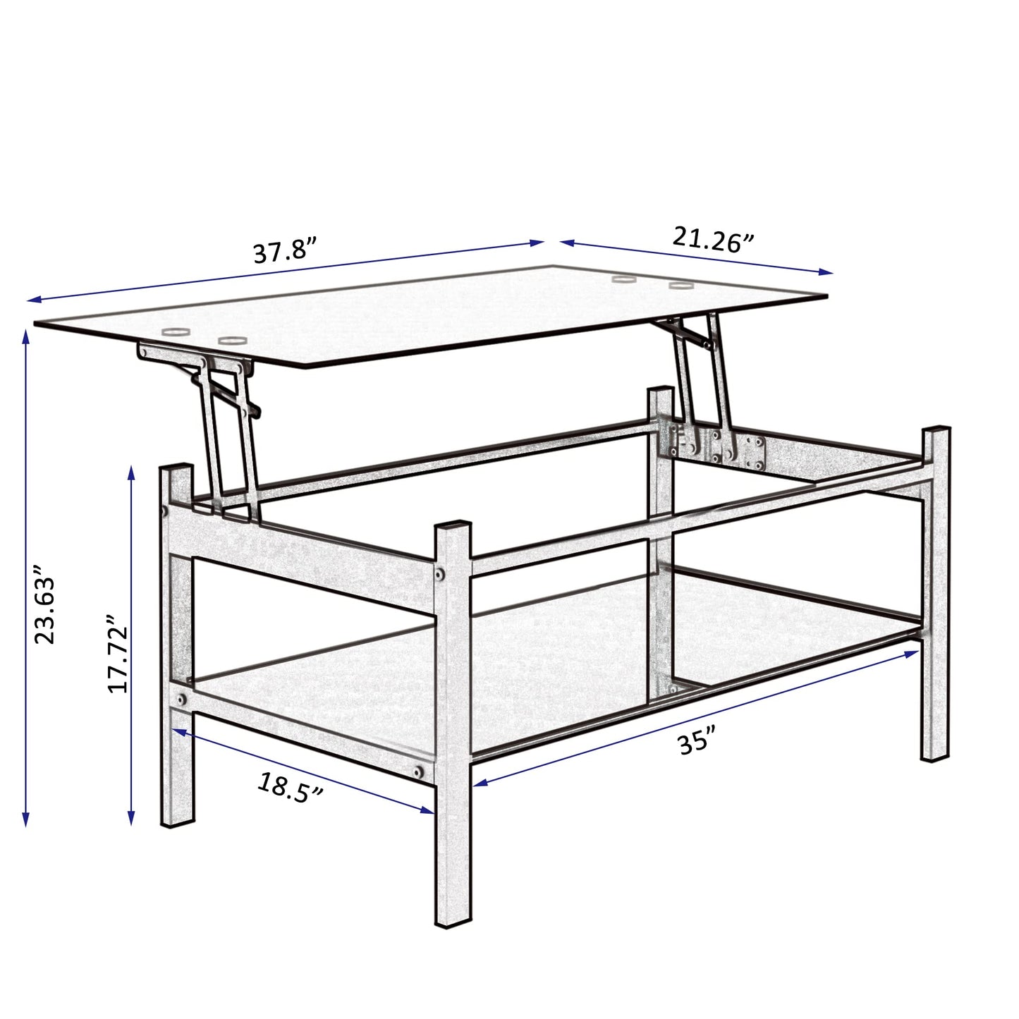 Meihua Tempered Glass Coffee Table for Living Room, Clear Center Table with 0.47 inch Tempered Glass, Transparent Modern Coffee Table